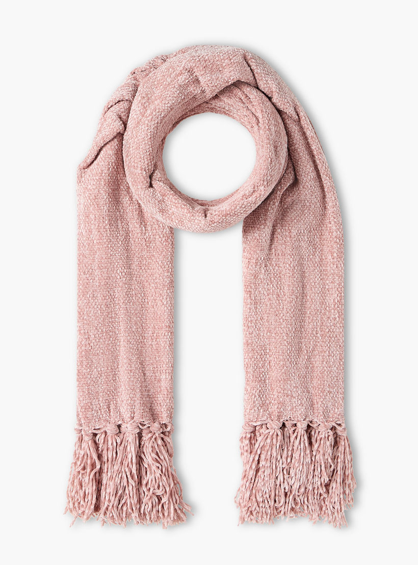 Scarf Fringe Detail Chenille Pink-women-winterwear-scarves-image-1