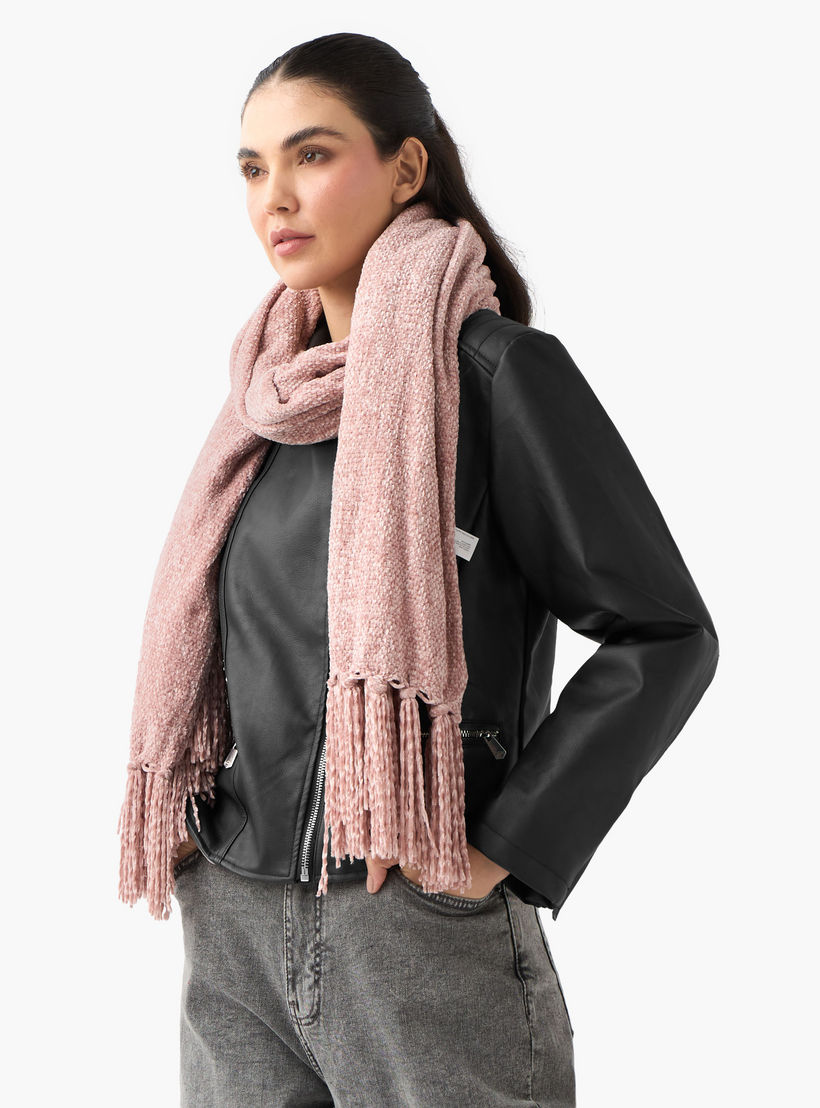 Scarf Fringe Detail Chenille Pink-women-winterwear-scarves-image-2
