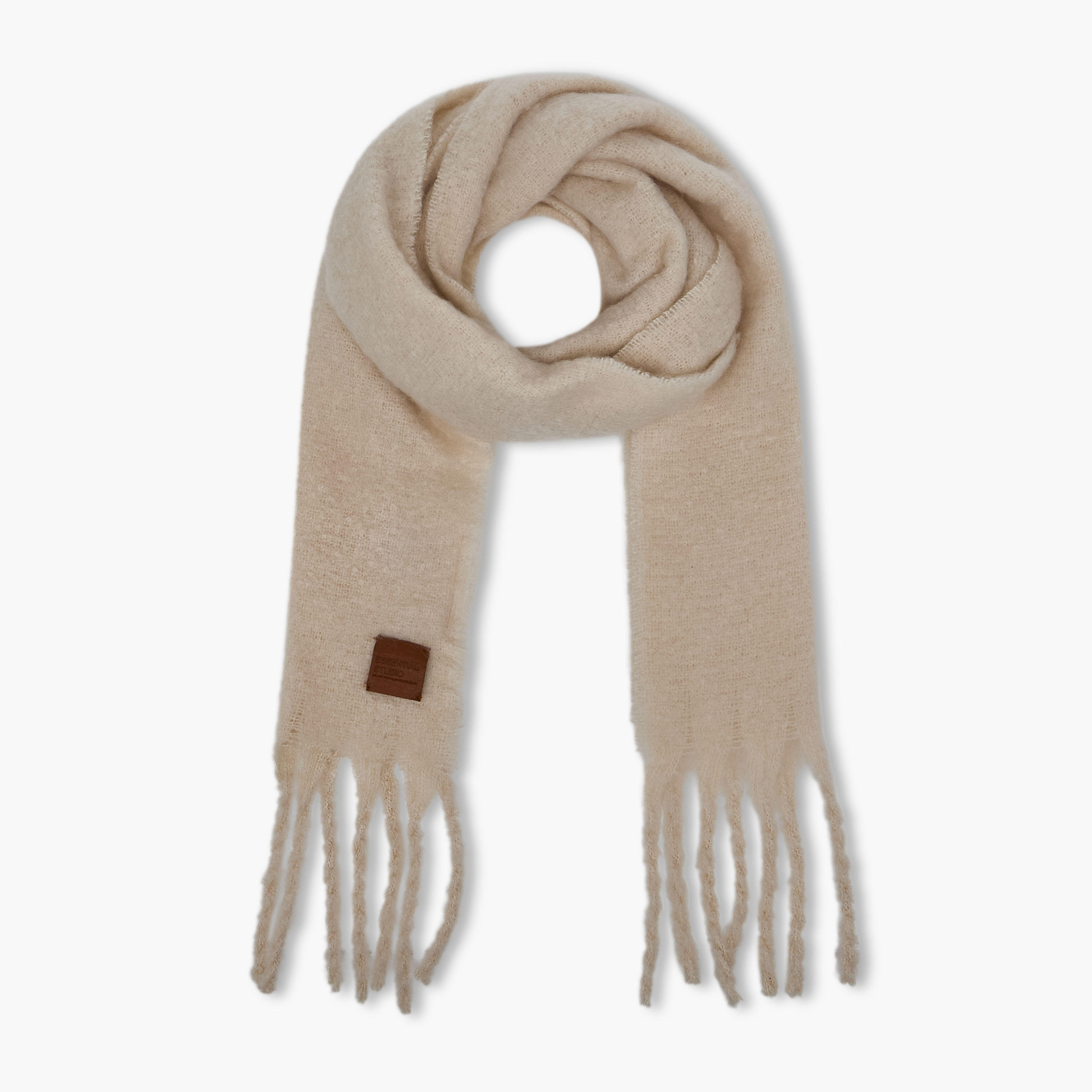 Scarf Fringe Accent Polyester Cream-women-winterwear-scarves-image-1