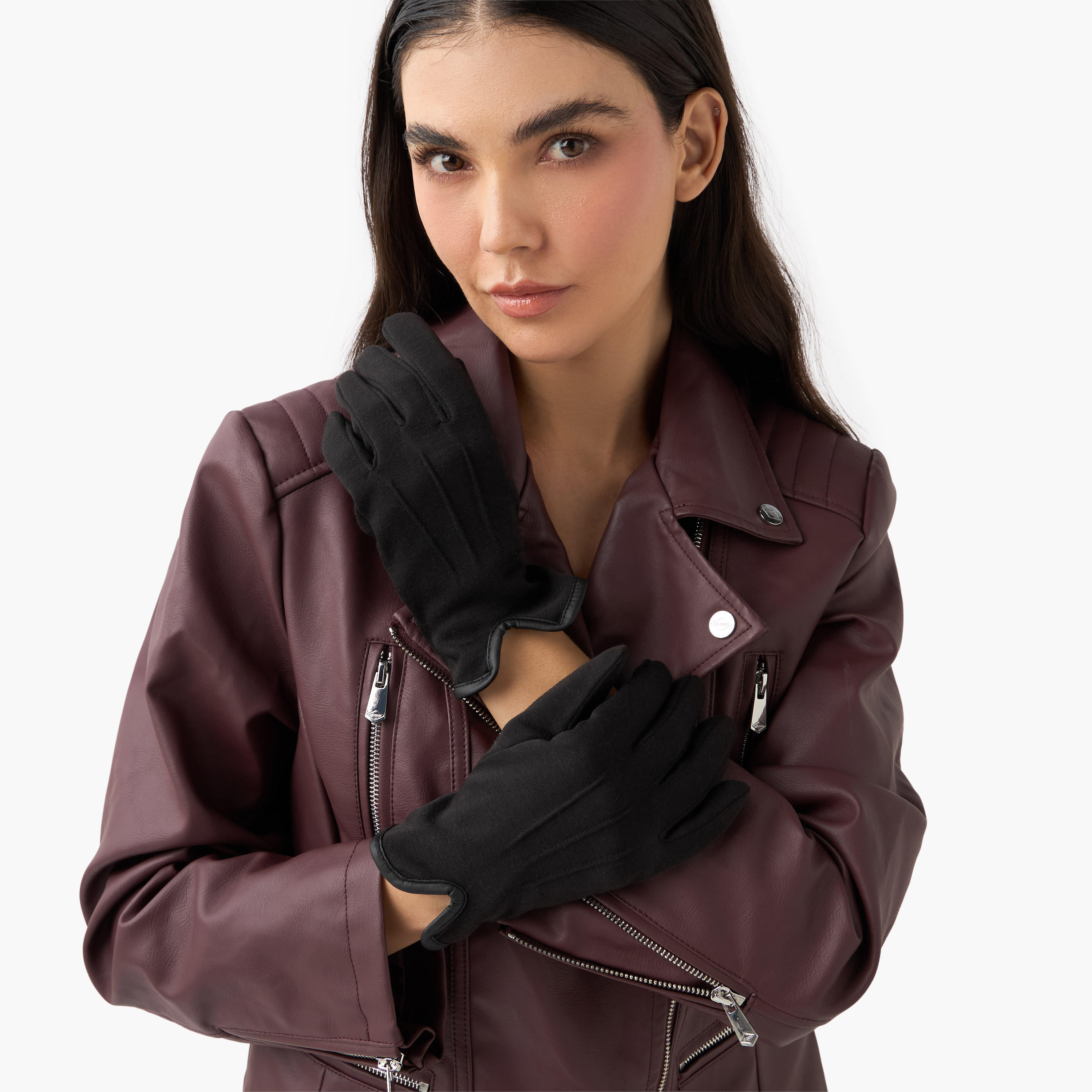 قفازات جلد سويدي بوليستر شتوية-women-winterwear-gloves-image-3