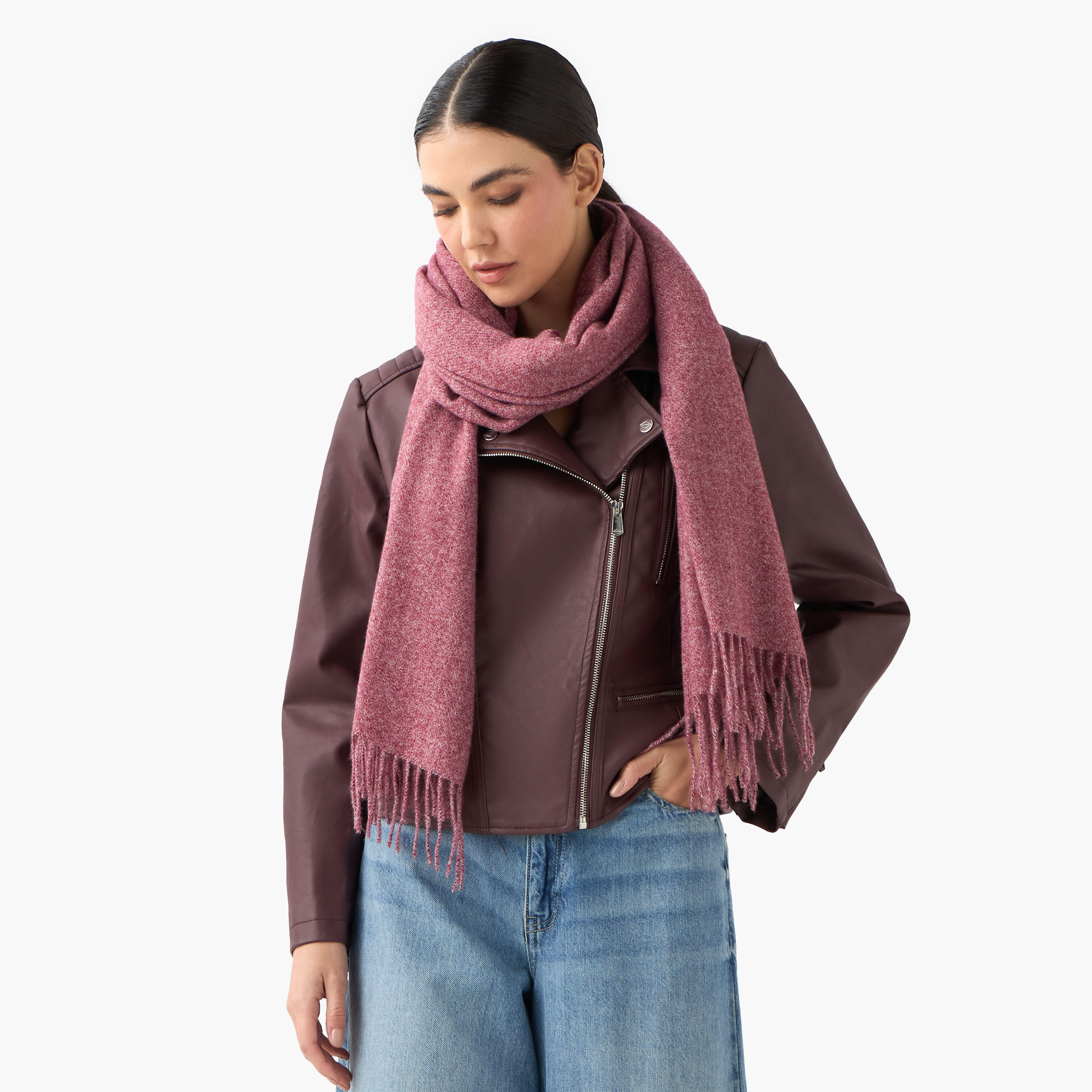 Scarf Fringe Detail Red-women-winterwear-scarves-image-2