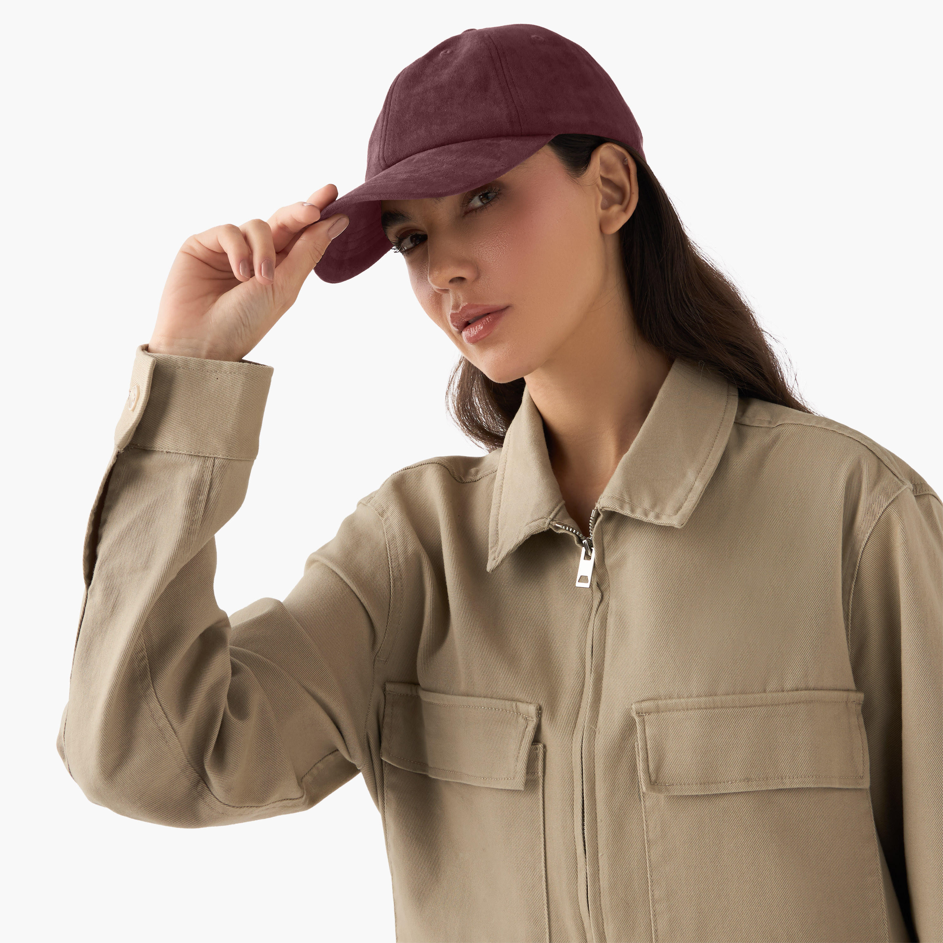 Suede Cap with Hook and Loop Closure-women-clothingaccessories-capsandhats-image-2