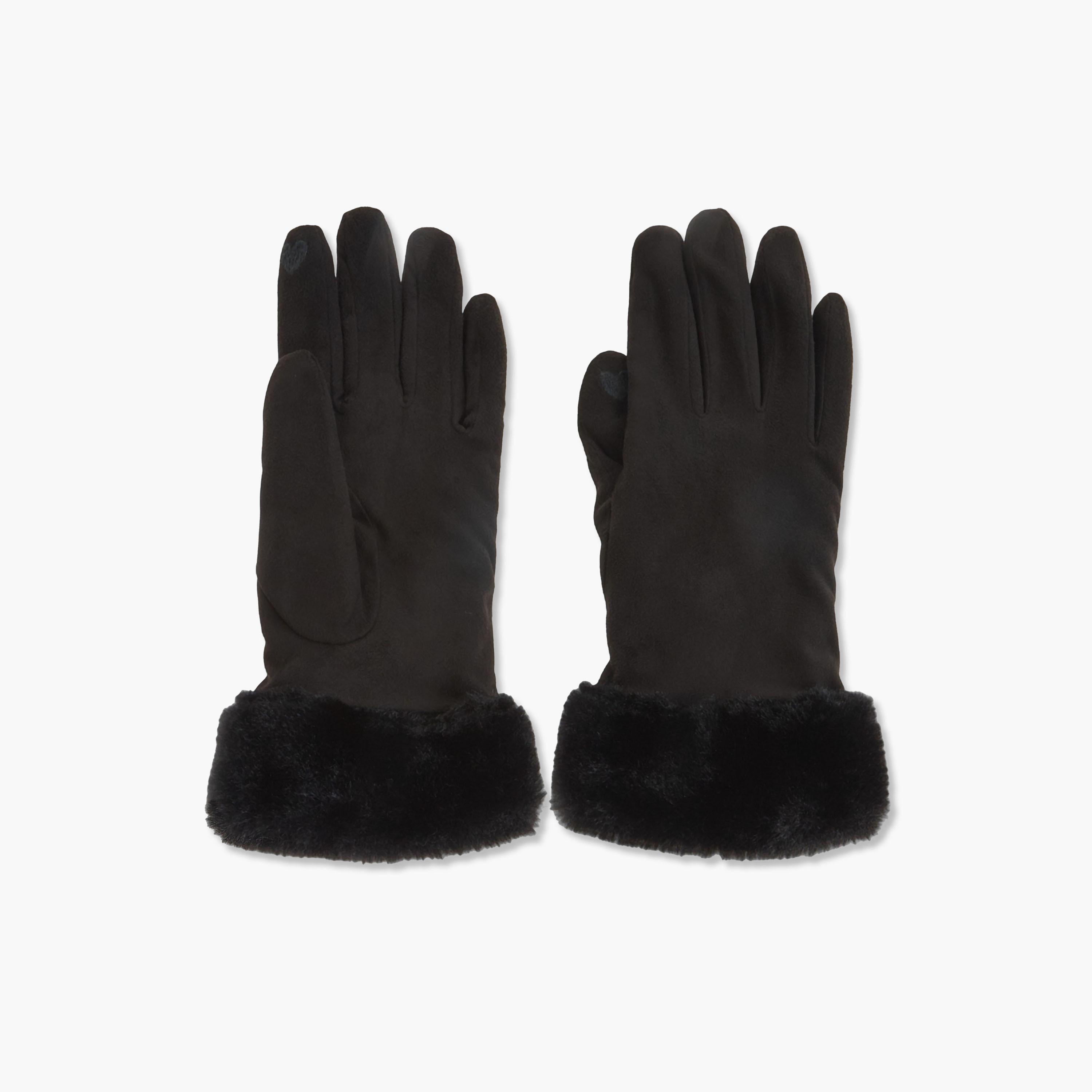 قفازات بوليستر شمواه بحافة فرو-women-winterwear-gloves-image-1