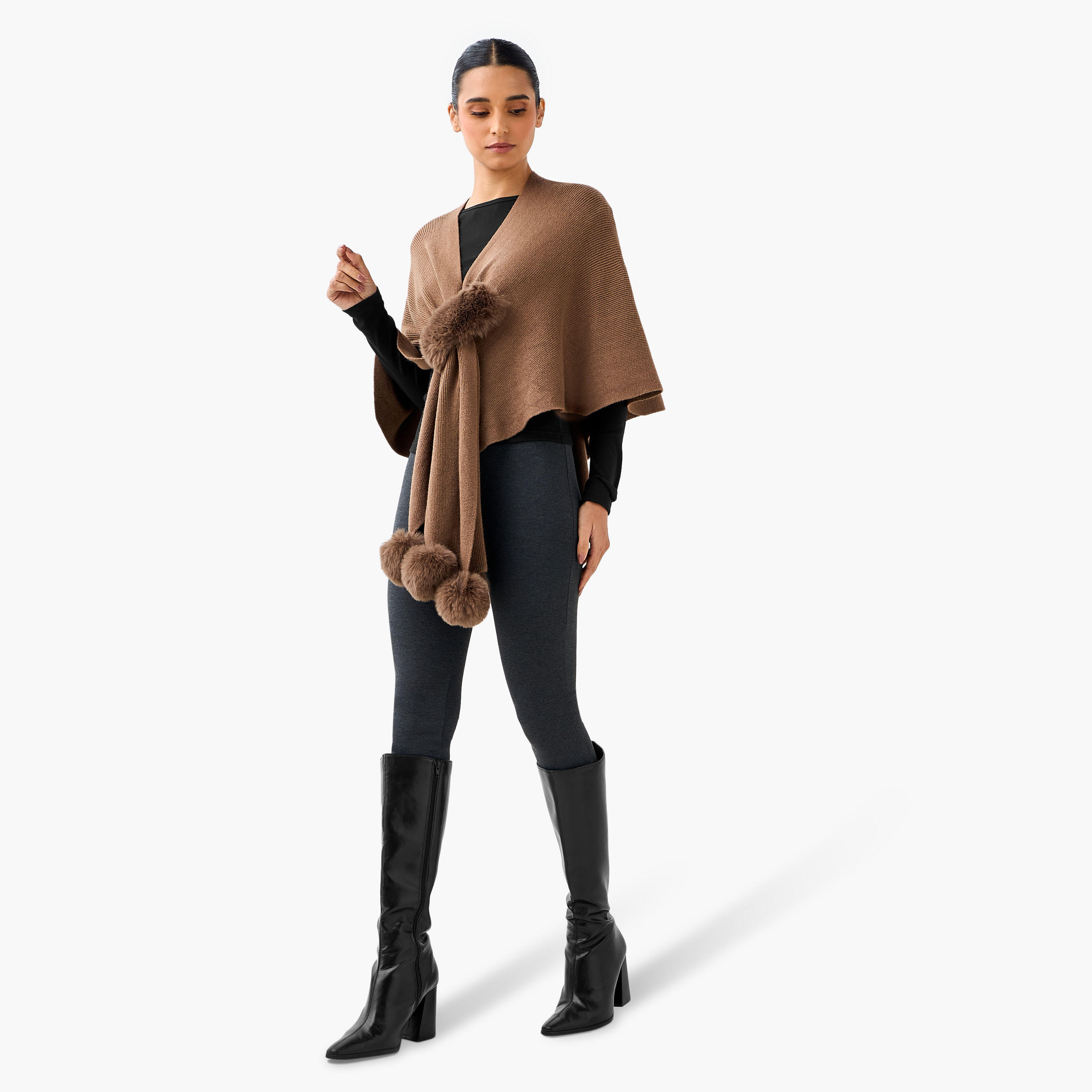 رداء كاب قصير بقصة فرو صناعي-women-winterwear-cardigansandjumpers-cardigans-image-2