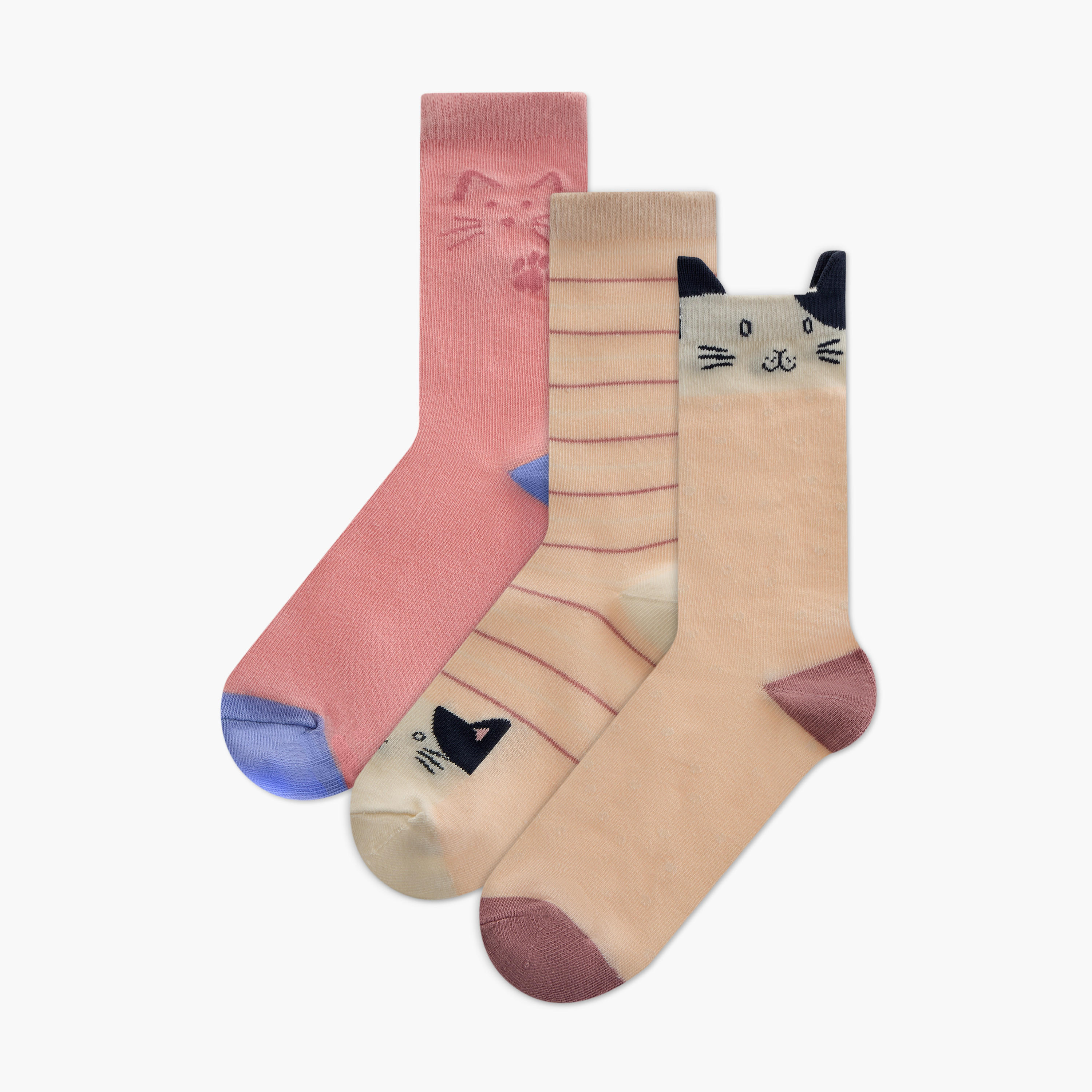 Pack of 3 Cat Detail Crew Length Socks-women-socksandstockings-image-1
