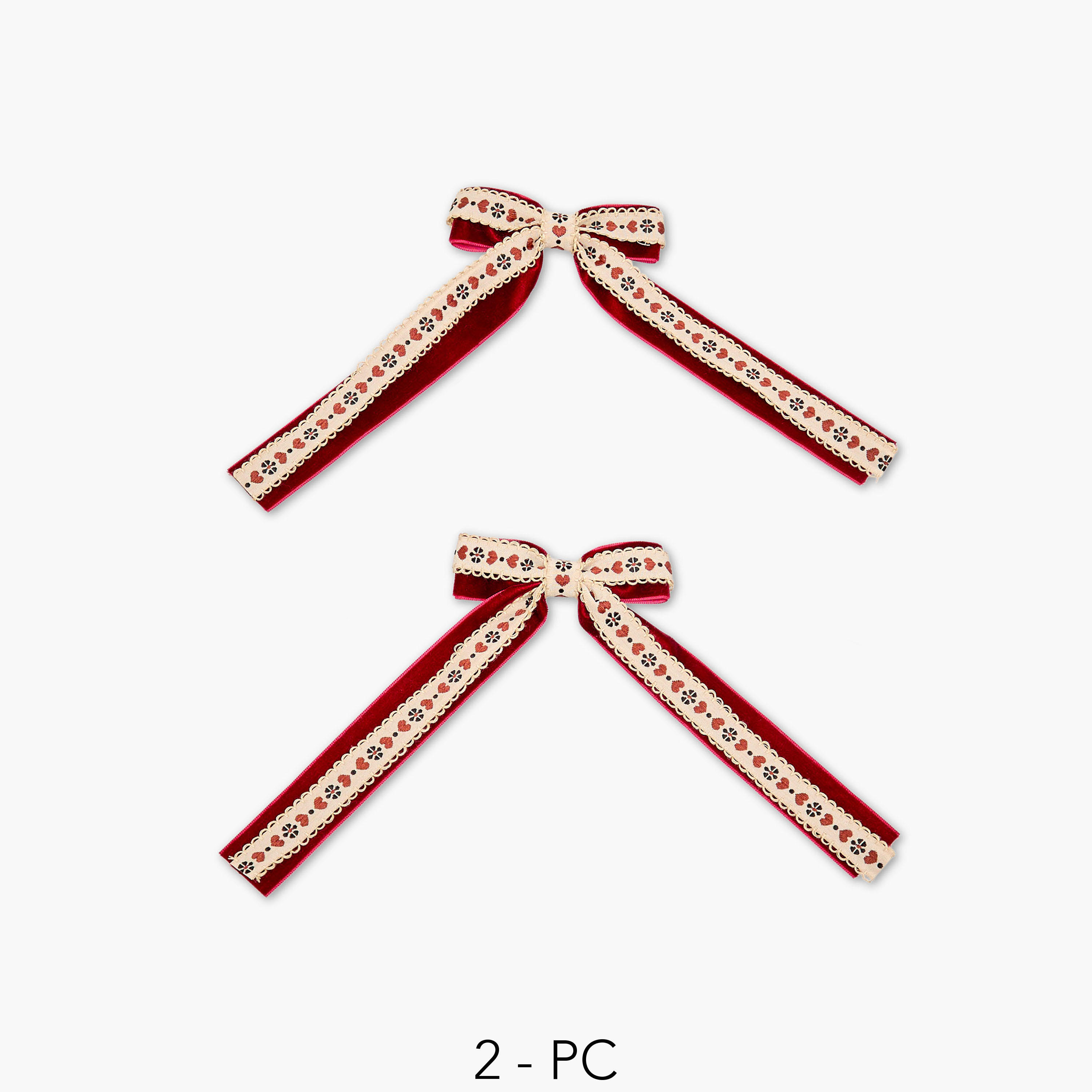 Pack of 2 Bow Hair Clip with Embroidery Detail-women-hairaccessories-clips-image-1