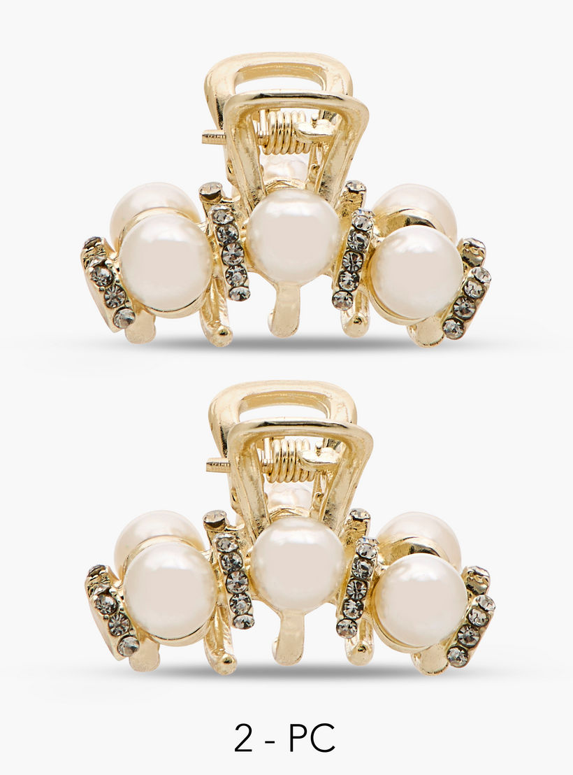 Pack of 2 Bulldog Hair Clamp with Pearl Embellishments-women-hairaccessories-clamps-image-1
