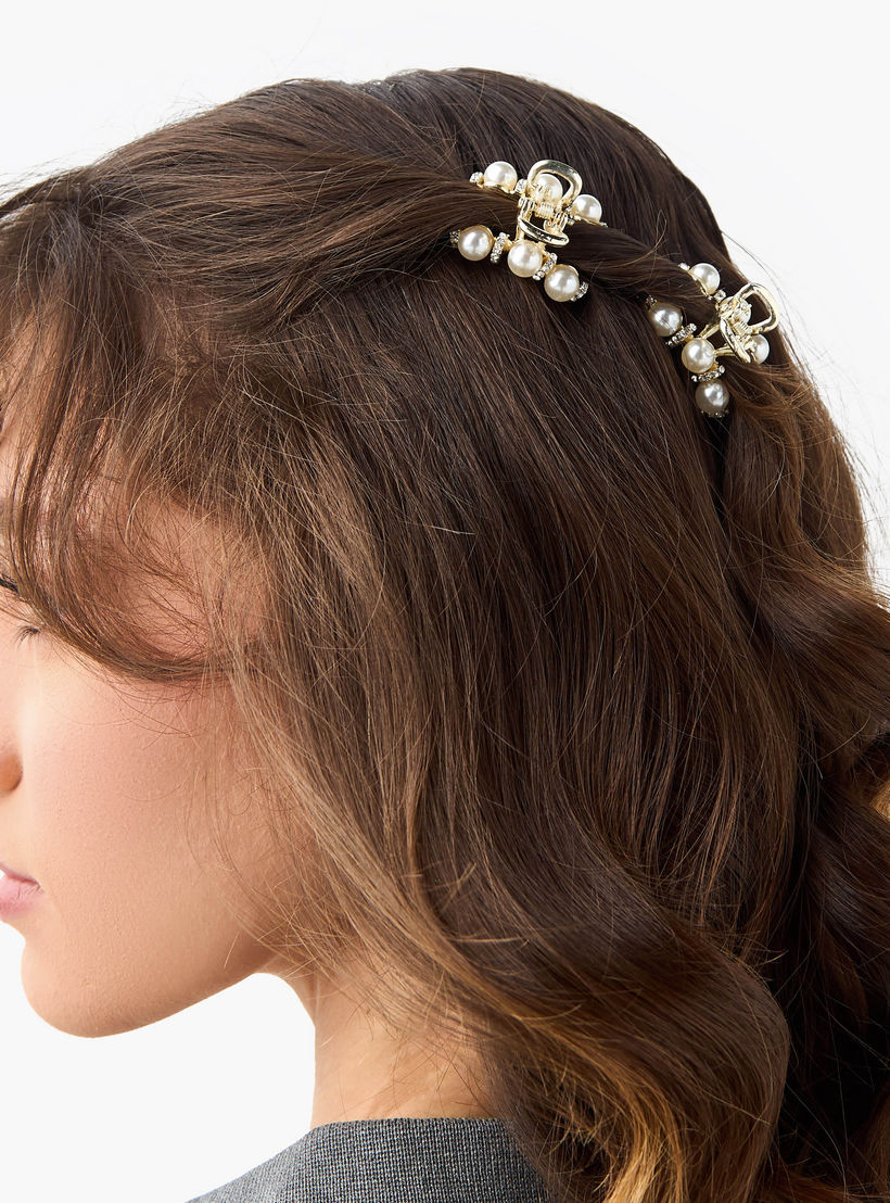 Pack of 2 Bulldog Hair Clamp with Pearl Embellishments-women-hairaccessories-clamps-image-2