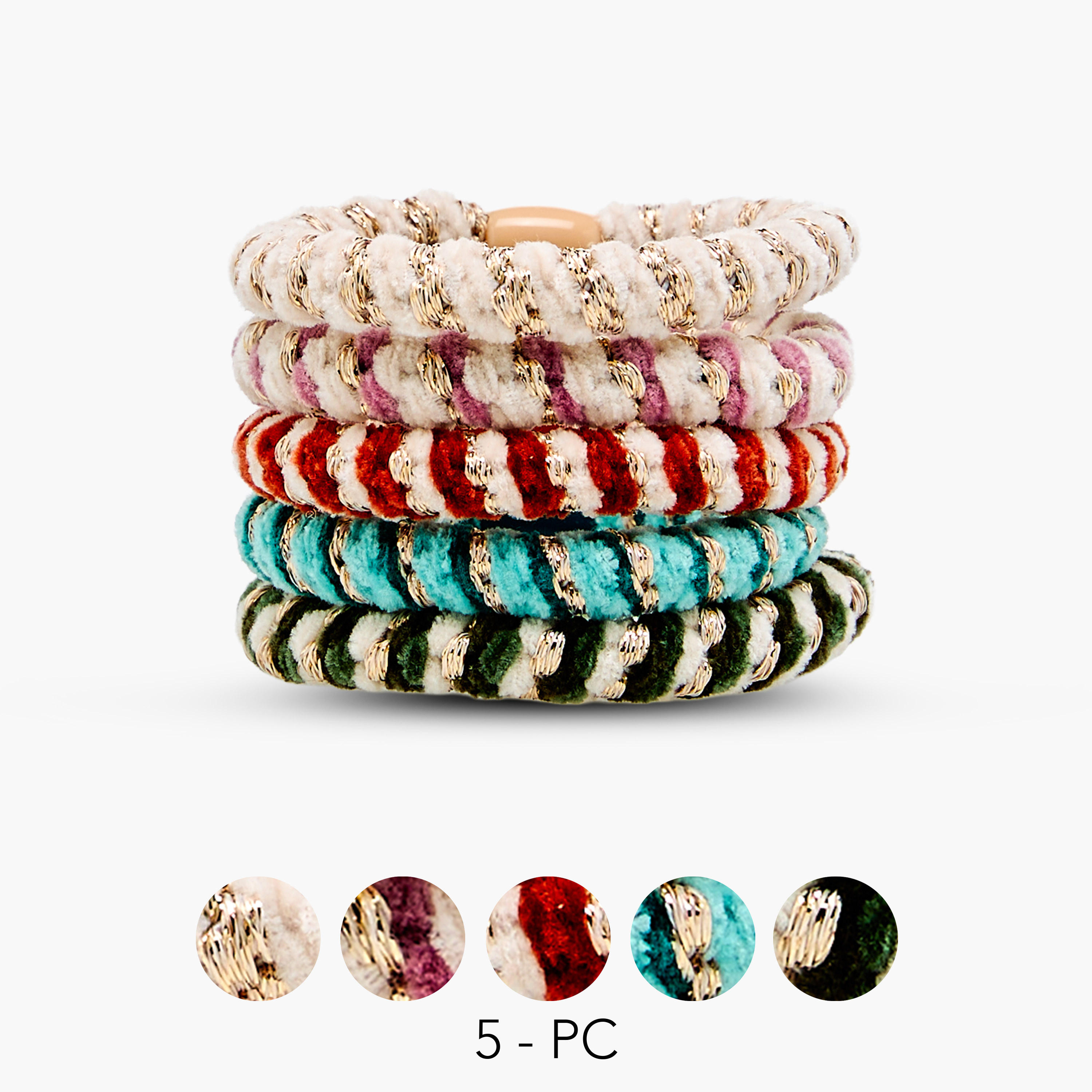 طقم ربطات شعر مخملية من 5 قطع-women-hairaccessories-scrunchies-image-1