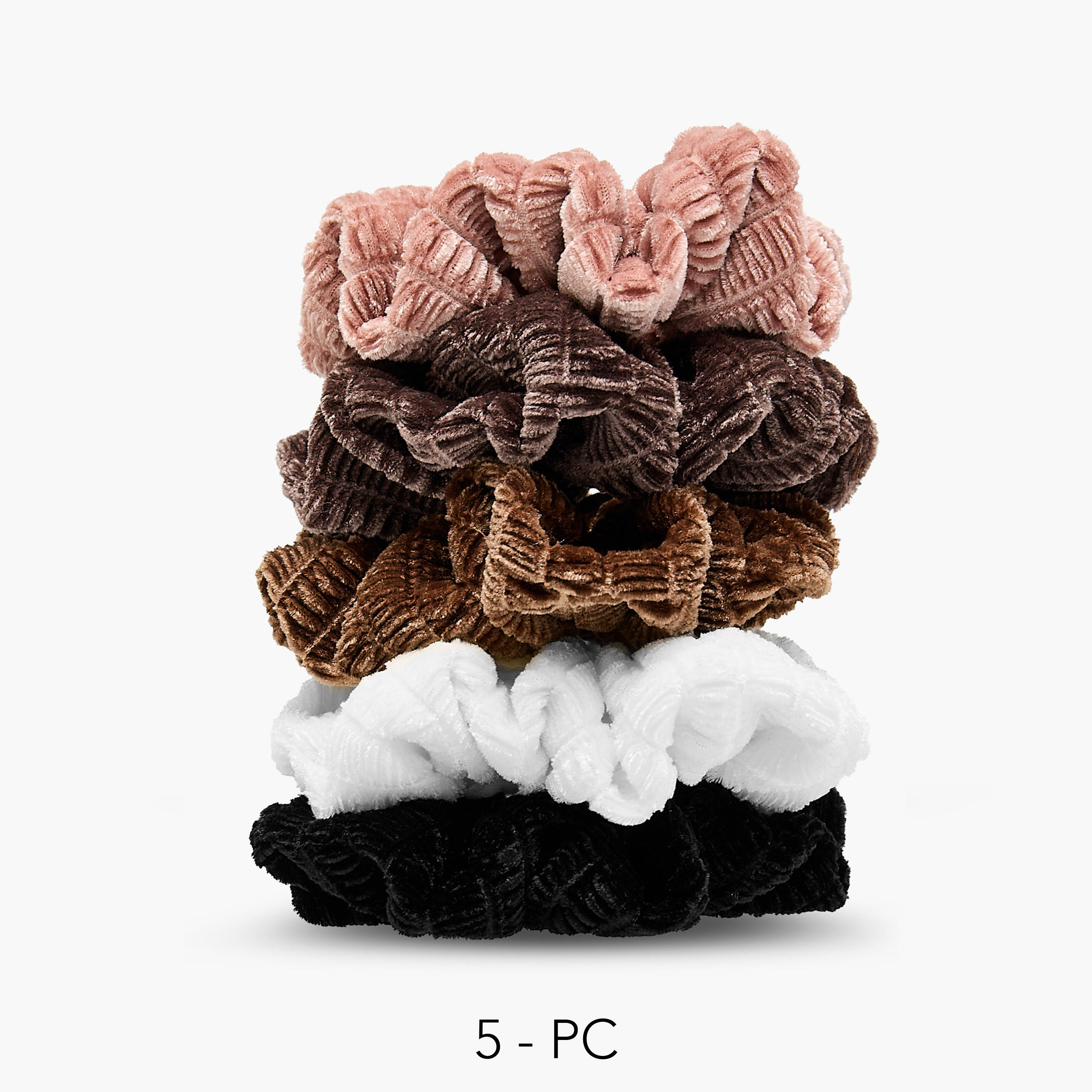 ربطات شعر سكرانشي مخملية بثنيات - عبوة 5 قطع-women-hairaccessories-scrunchies-image-1