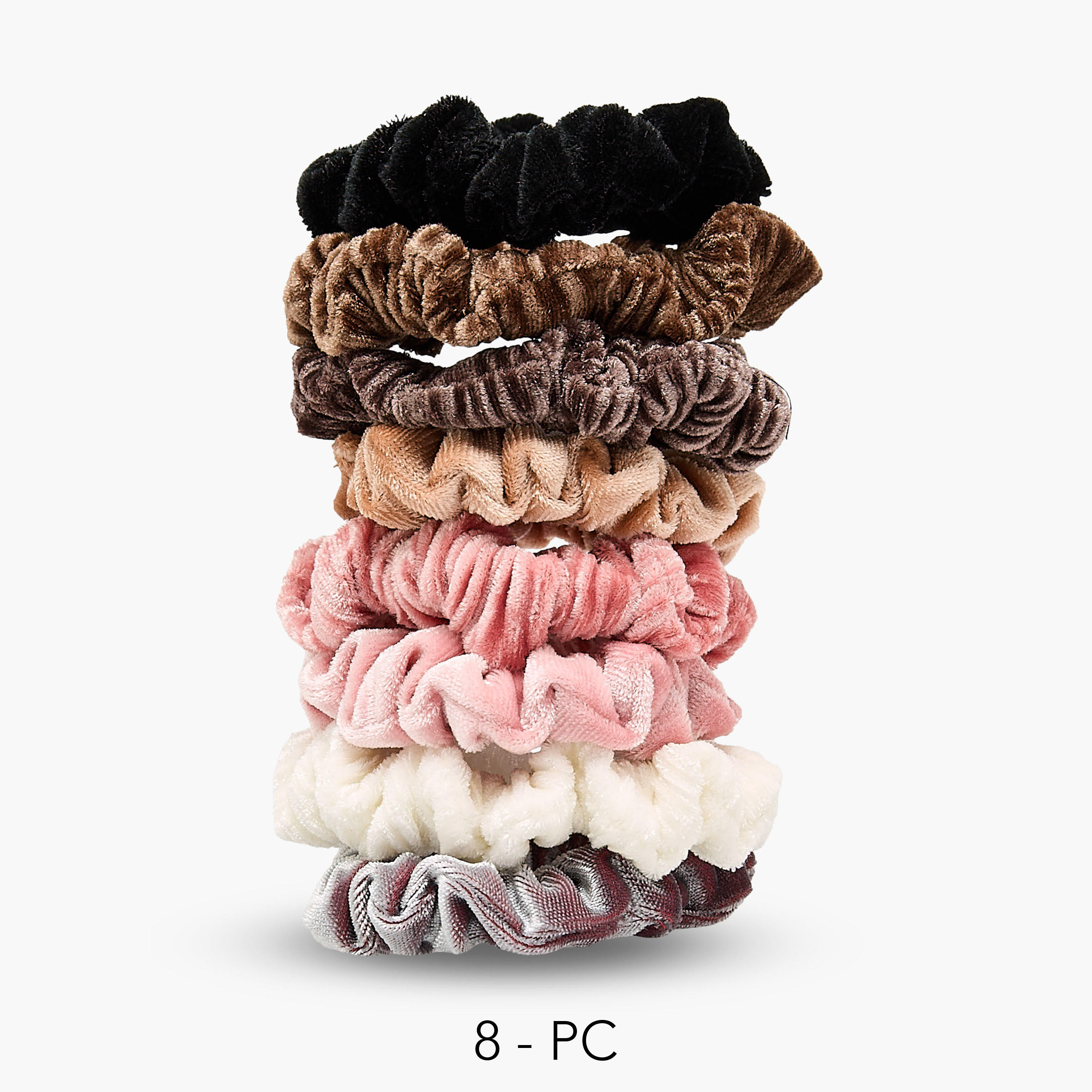 ربطات شعر سكرانشي مخملية بطيّات - عبوة 8 قطع-women-hairaccessories-scrunchies-image-1