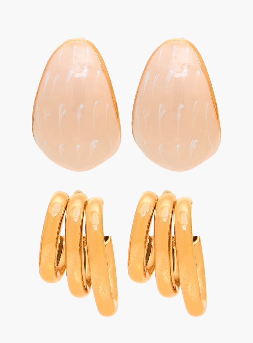 طقم حلقان ميتاليك مرصعة بمكبس إغلاق خلفي من زوجين-women-watchesandjewellery-jewellery-earrings-image-7