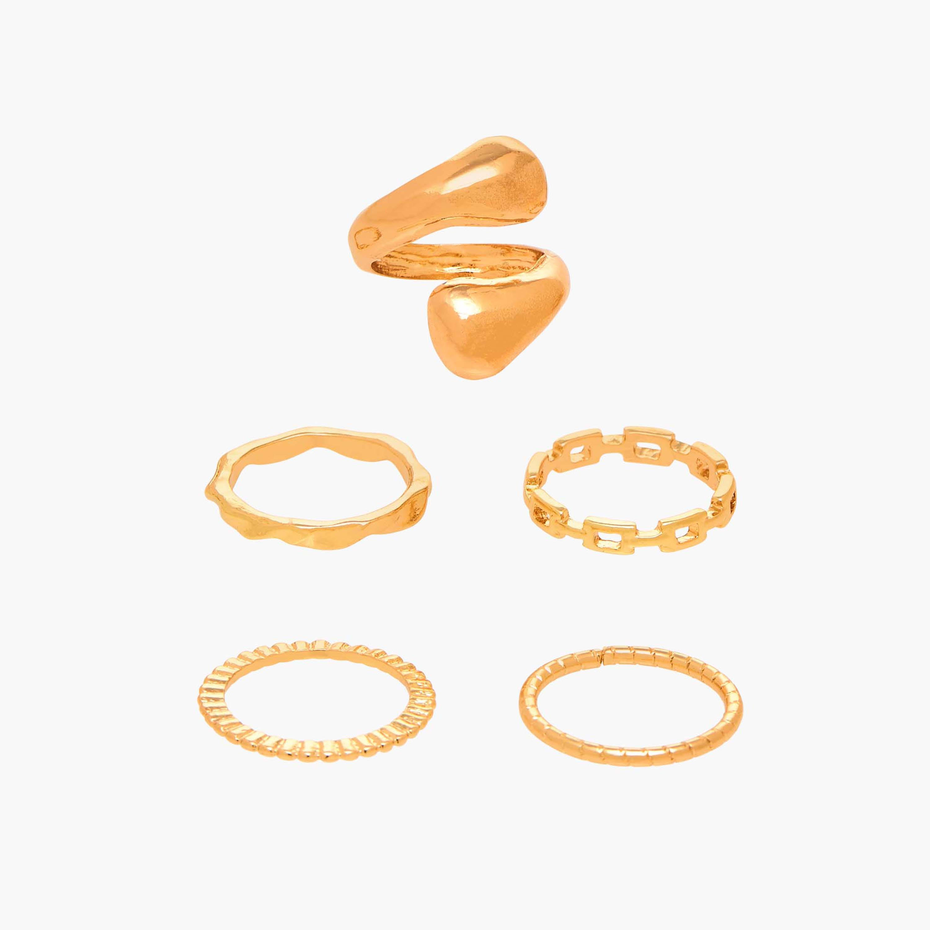 Metal Textured Ring - Set of 5-women-watchesandjewellery-jewellery-rings-image-1