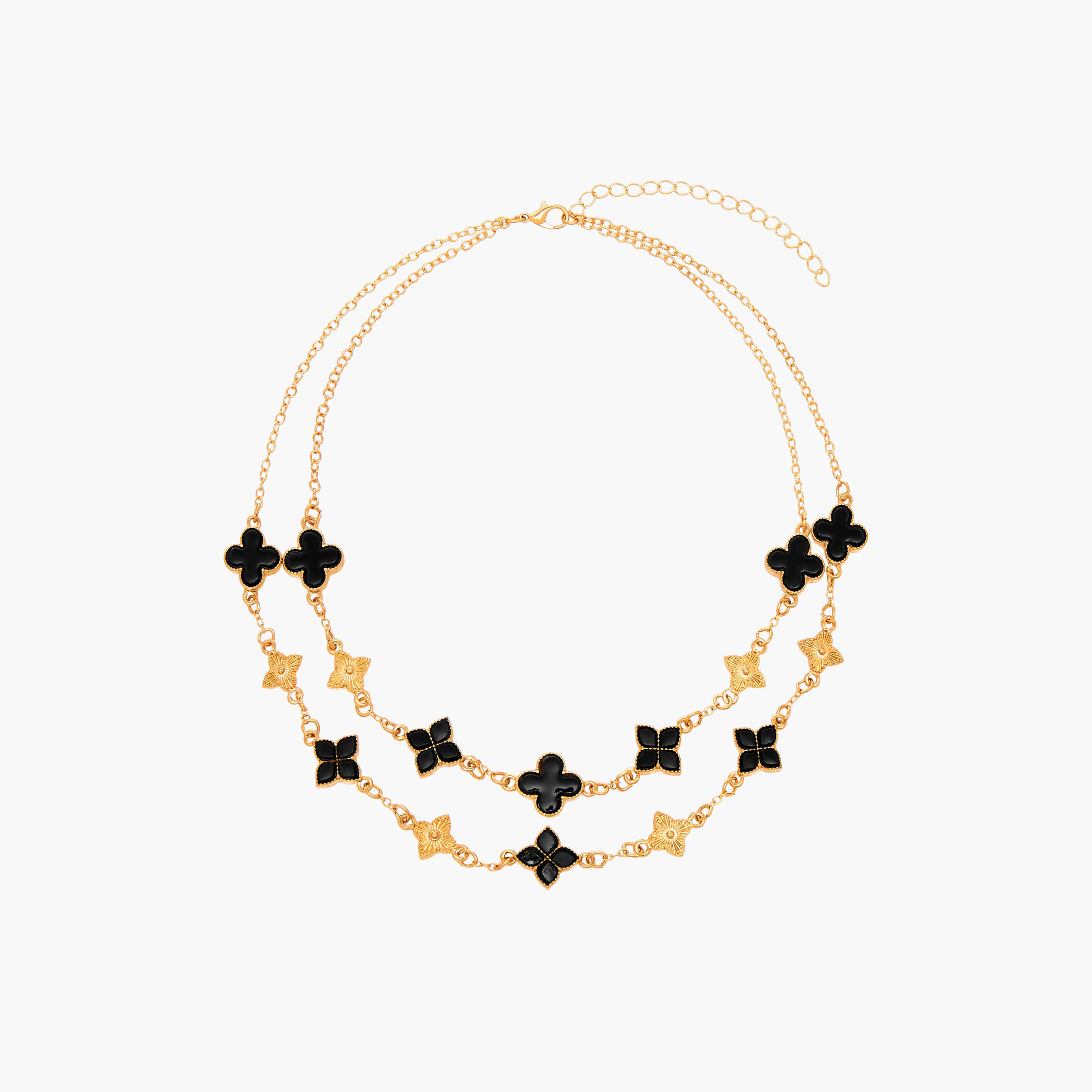 Metal Layered Necklace with Floral Accent-women-watchesandjewellery-jewellery-necklacesandpendants-image-1