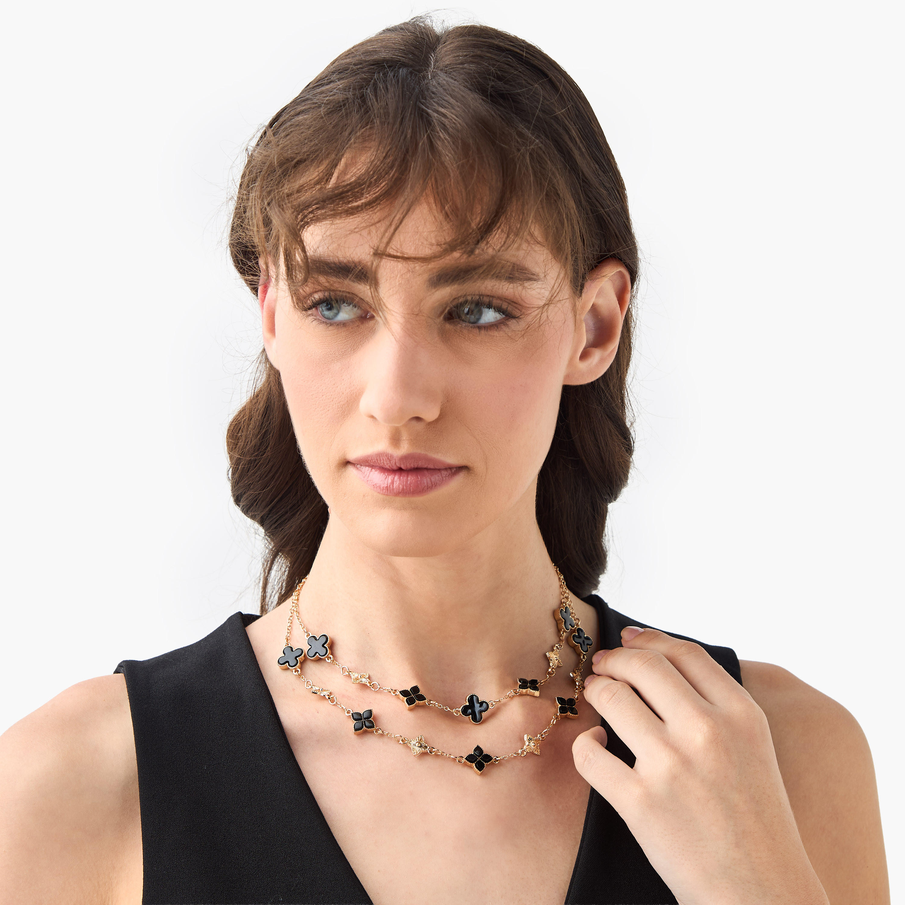 Metal Layered Necklace with Floral Accent-women-watchesandjewellery-jewellery-necklacesandpendants-image-2