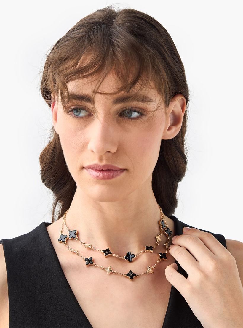 Metal Layered Necklace with Floral Accent-women-watchesandjewellery-jewellery-necklacesandpendants-image-2