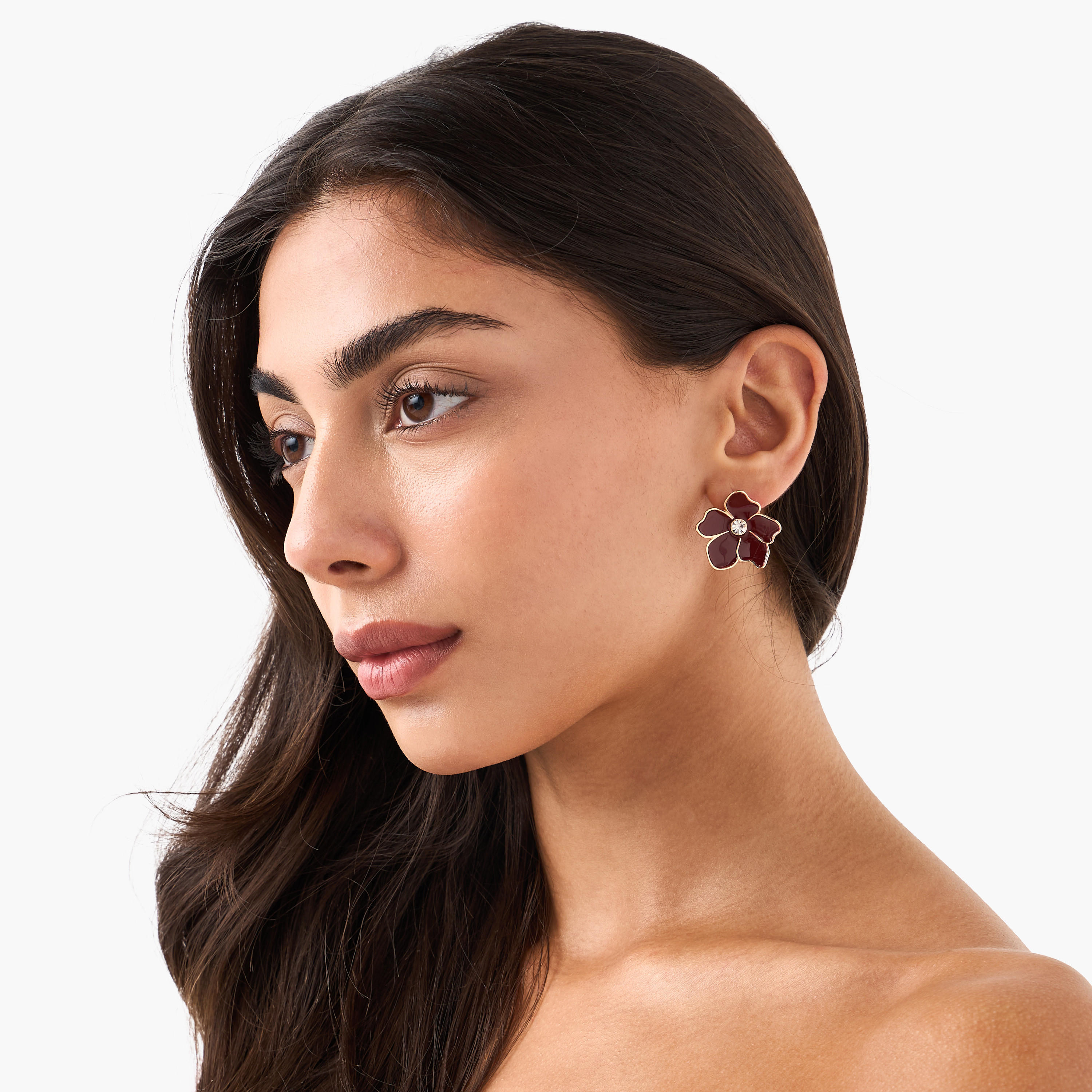 حلقان مرصعة ميتاليك بتصميم زهري وبمكبس إغلاق خلفي - طقم من 3 أزواج-women-watchesandjewellery-jewellery-earrings-image-2