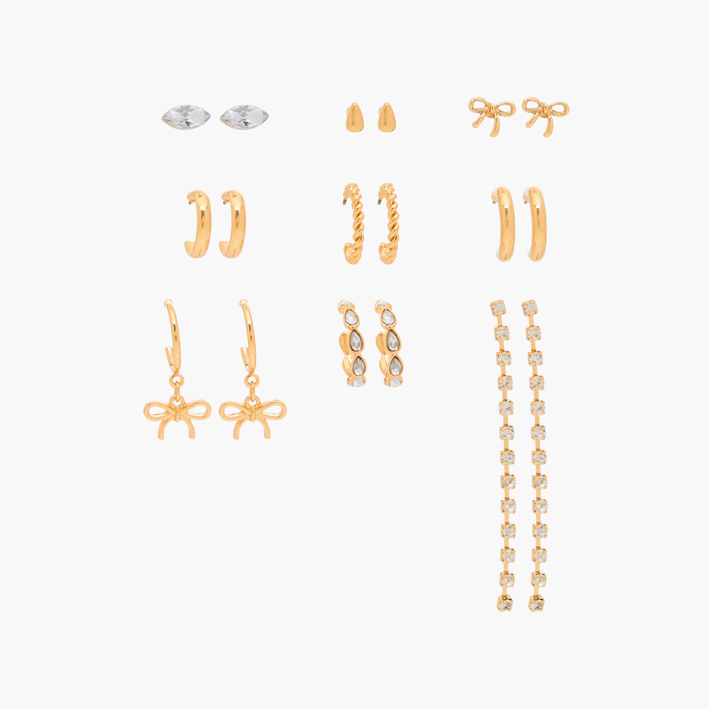 حلقان طوق ذهبية اللون مرصّعة - عبوة من 9 أزواج-women-watchesandjewellery-jewellery-earrings-image-1