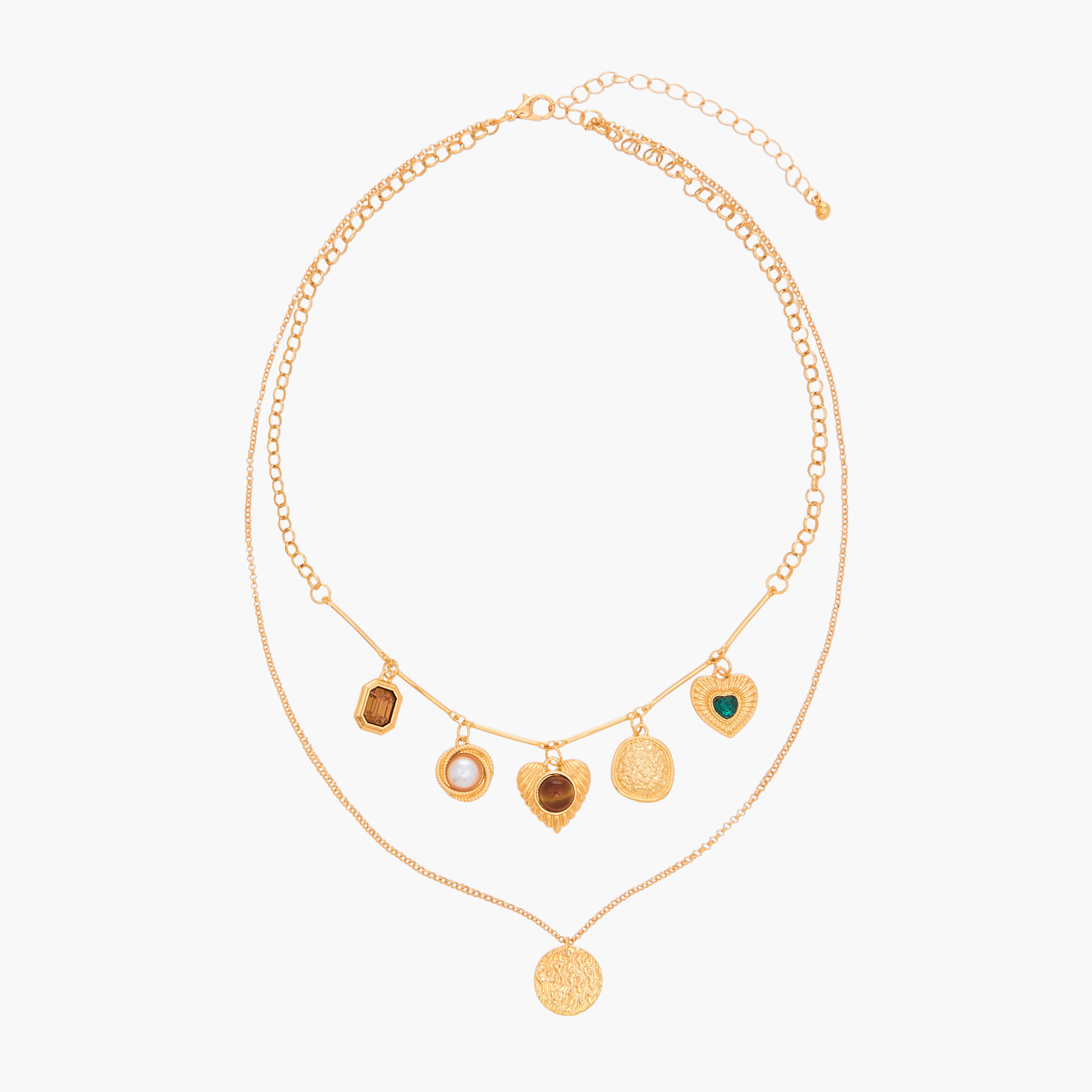 Metallic Layered Necklace with Charms-women-watchesandjewellery-jewellery-necklacesandpendants-image-1