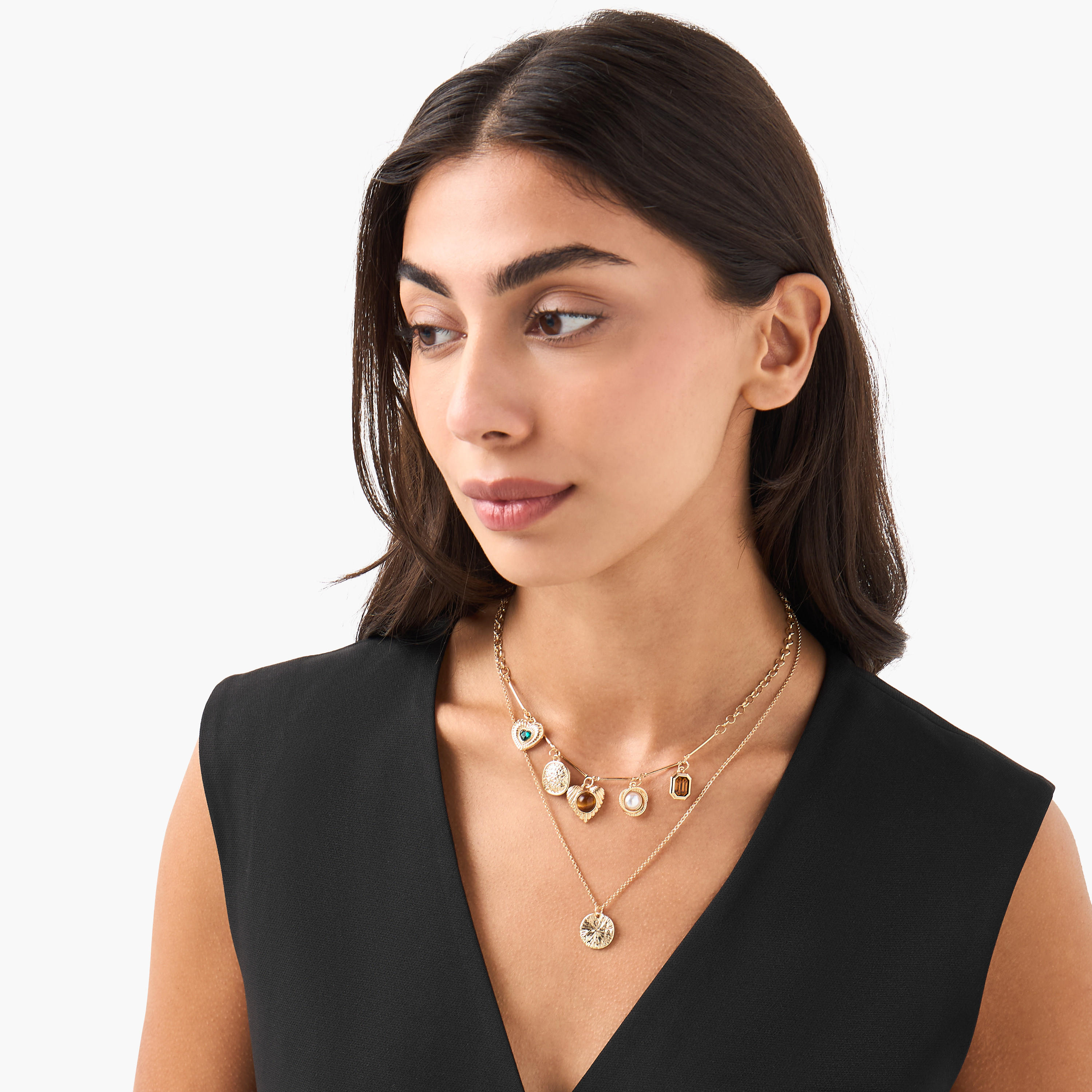 Metallic Layered Necklace with Charms-women-watchesandjewellery-jewellery-necklacesandpendants-image-2
