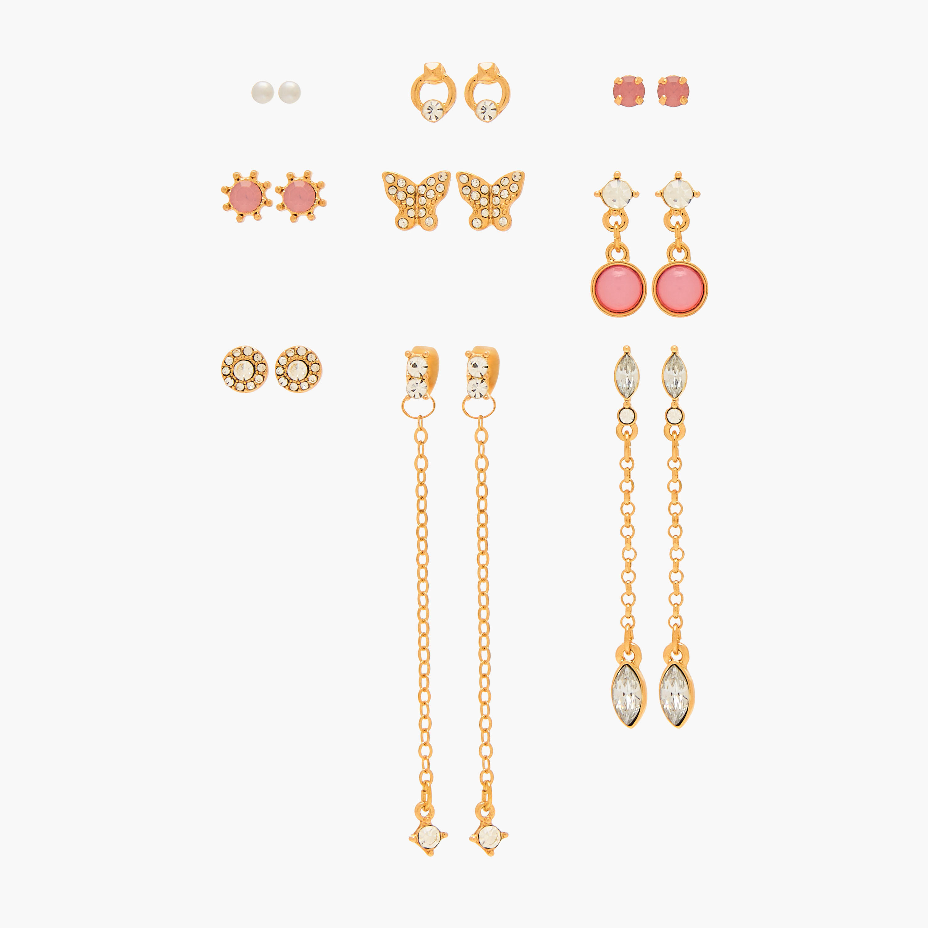 أقراط معدنية بمكبس إغلاق خلفي من جلوو - طقم من 9-women-watchesandjewellery-jewellery-earrings-image-1