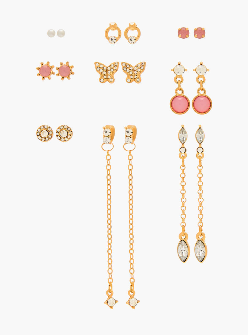 Gloo Pack of 9 Metallic Earrings with Pushback Closure-women-watchesandjewellery-jewellery-earrings-image-1