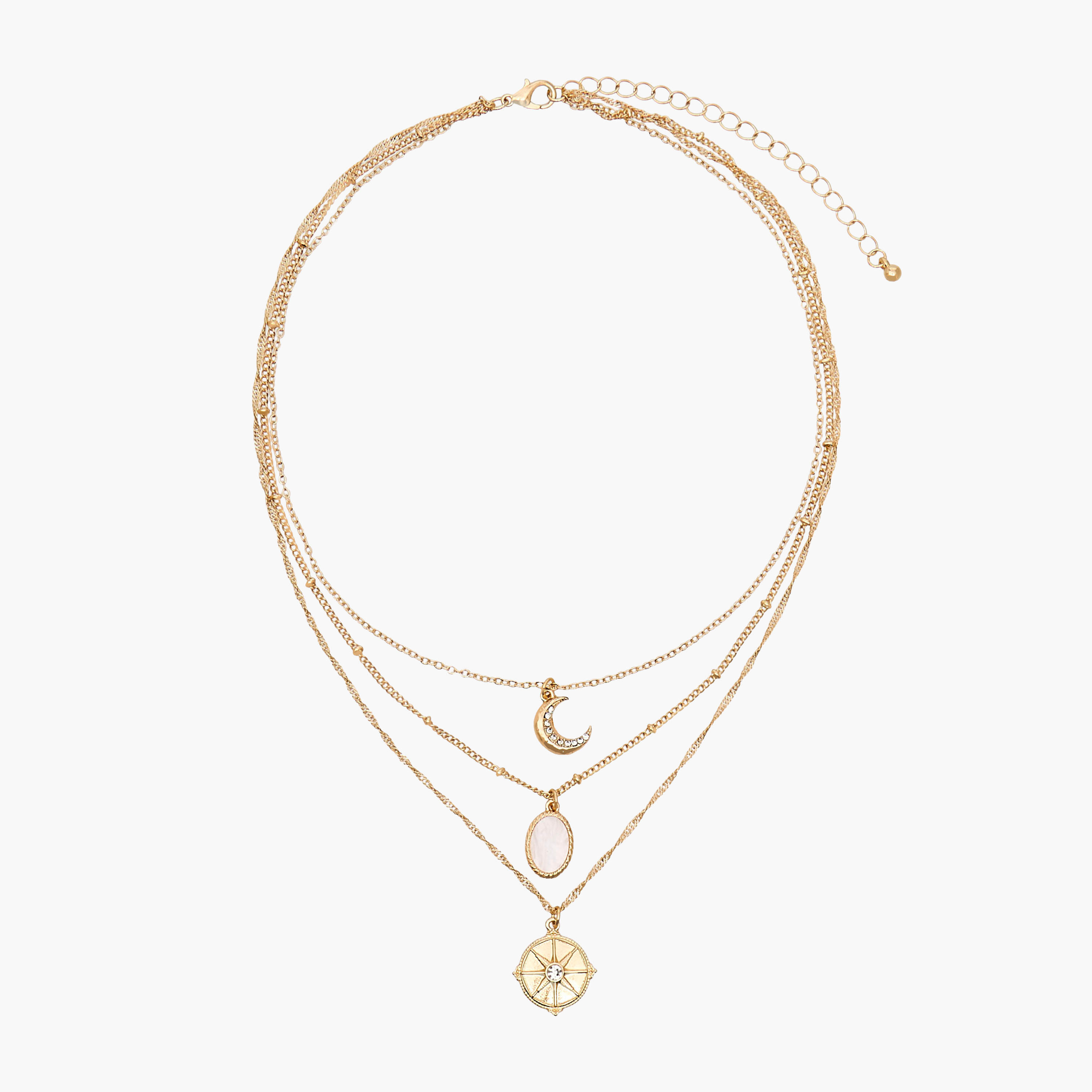 عقد معدن بطبقات ودلايات من جلو-women-watchesandjewellery-jewellery-necklacesandpendants-image-1