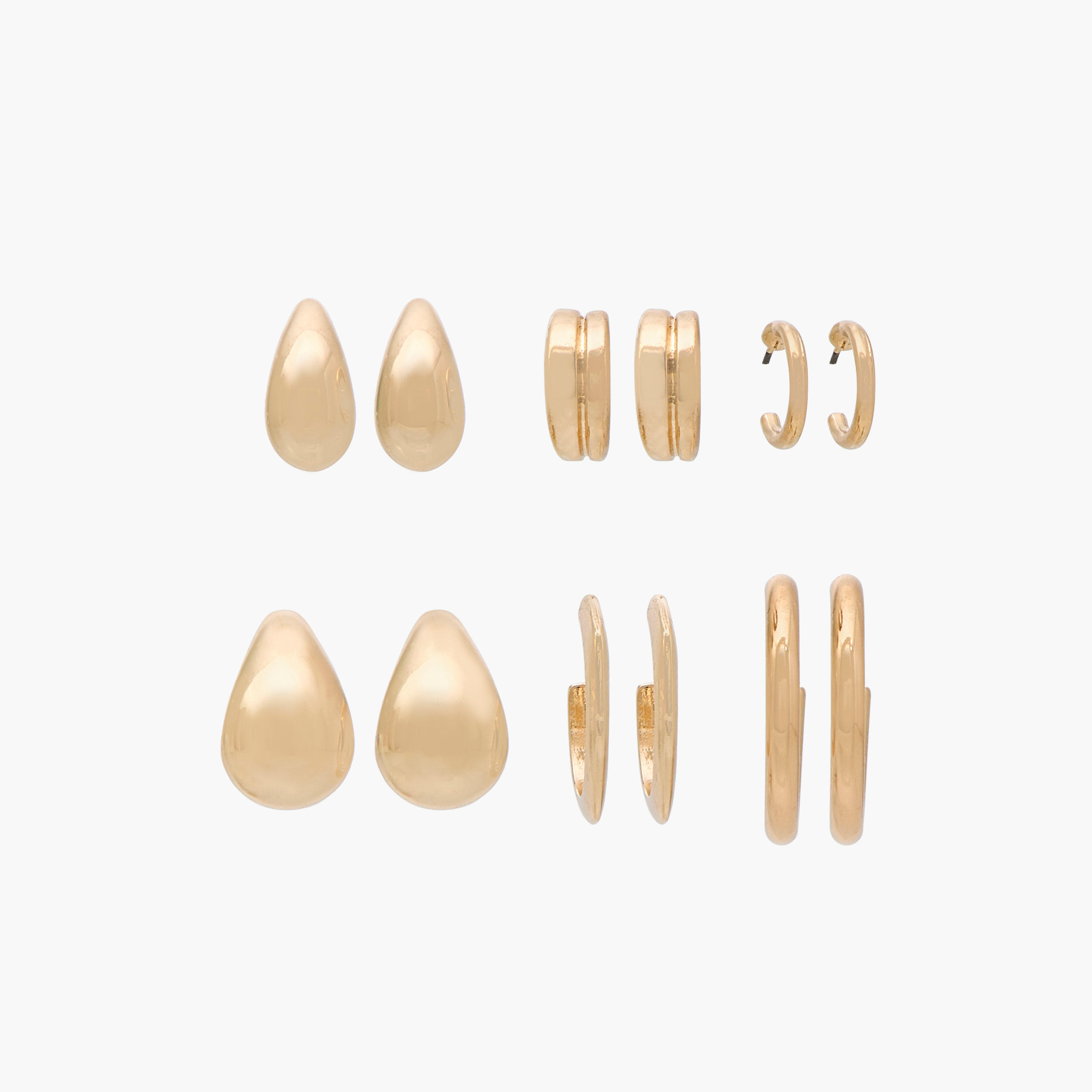 حلقان ميتاليك بمكبس إغلاق خلفي من جلو - طقم 6 أزواج-women-watchesandjewellery-jewellery-earrings-image-1