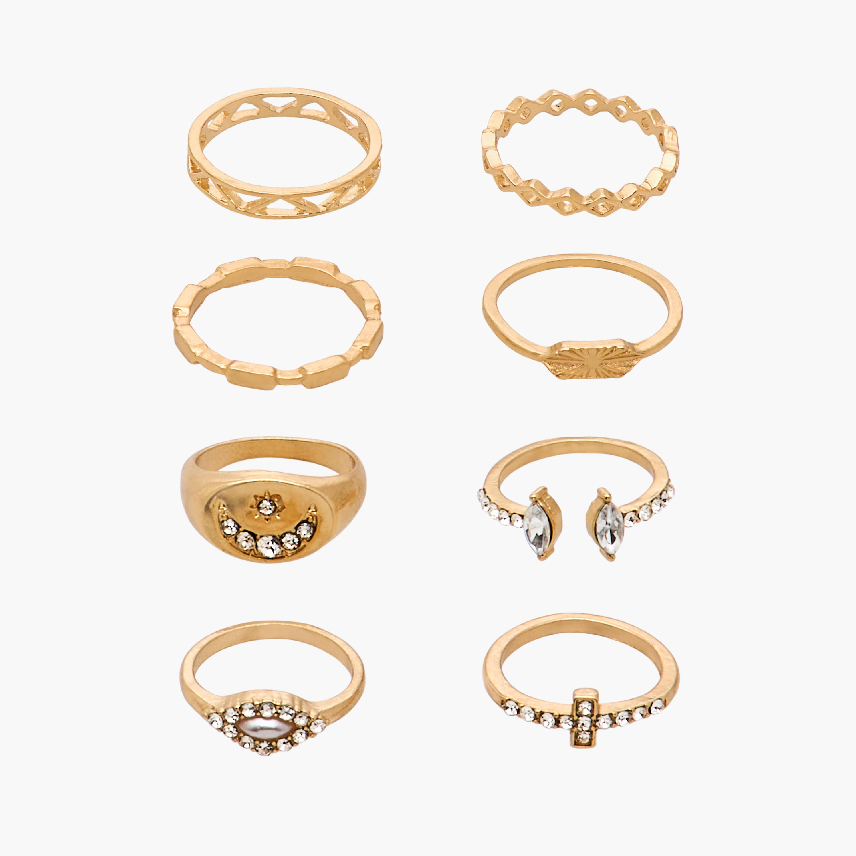خاتم معدن مزين من جلو - مجموعة من 8 قطع-women-watchesandjewellery-jewellery-rings-image-1