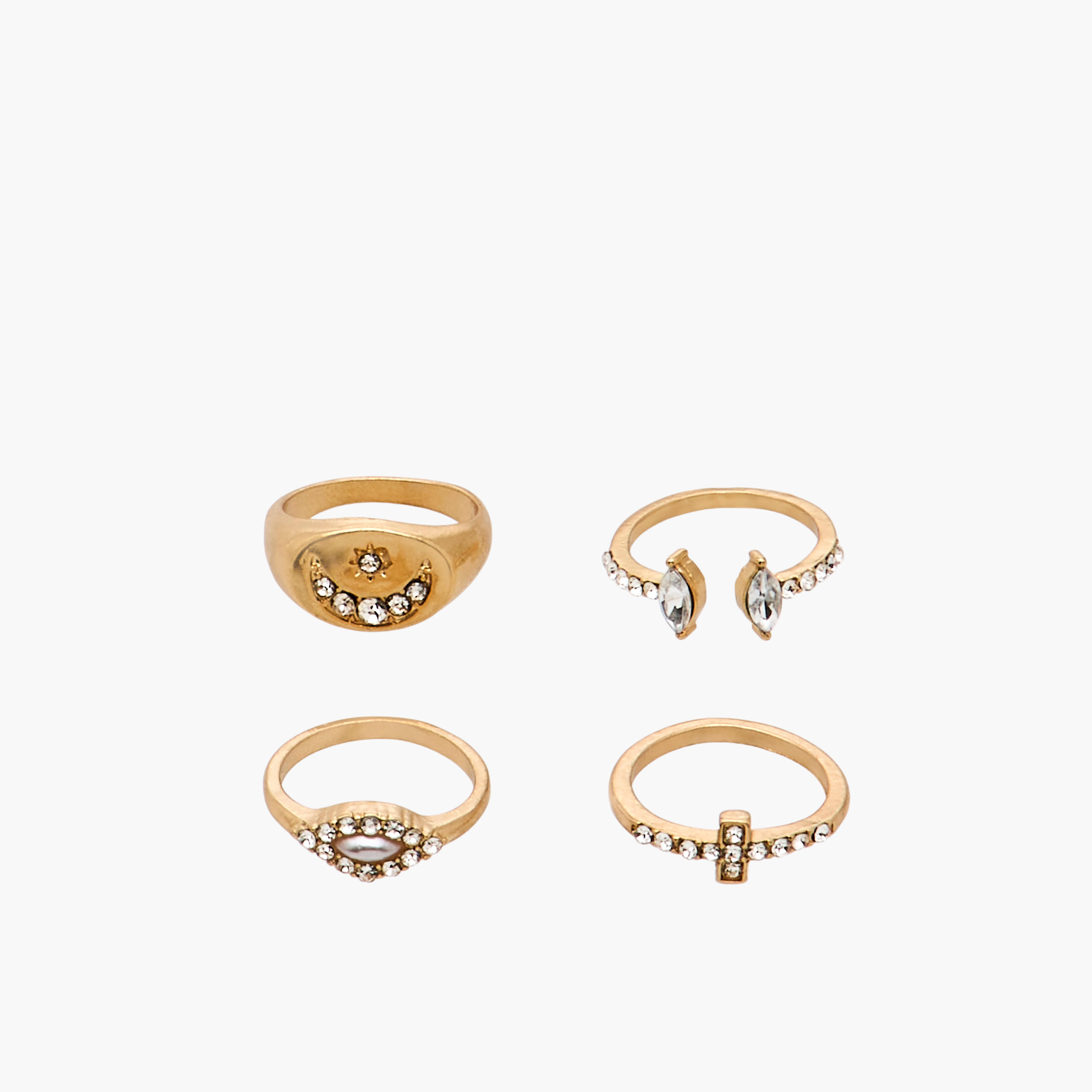 خاتم معدن مزين من جلو - مجموعة من 8 قطع-women-watchesandjewellery-jewellery-rings-image-2