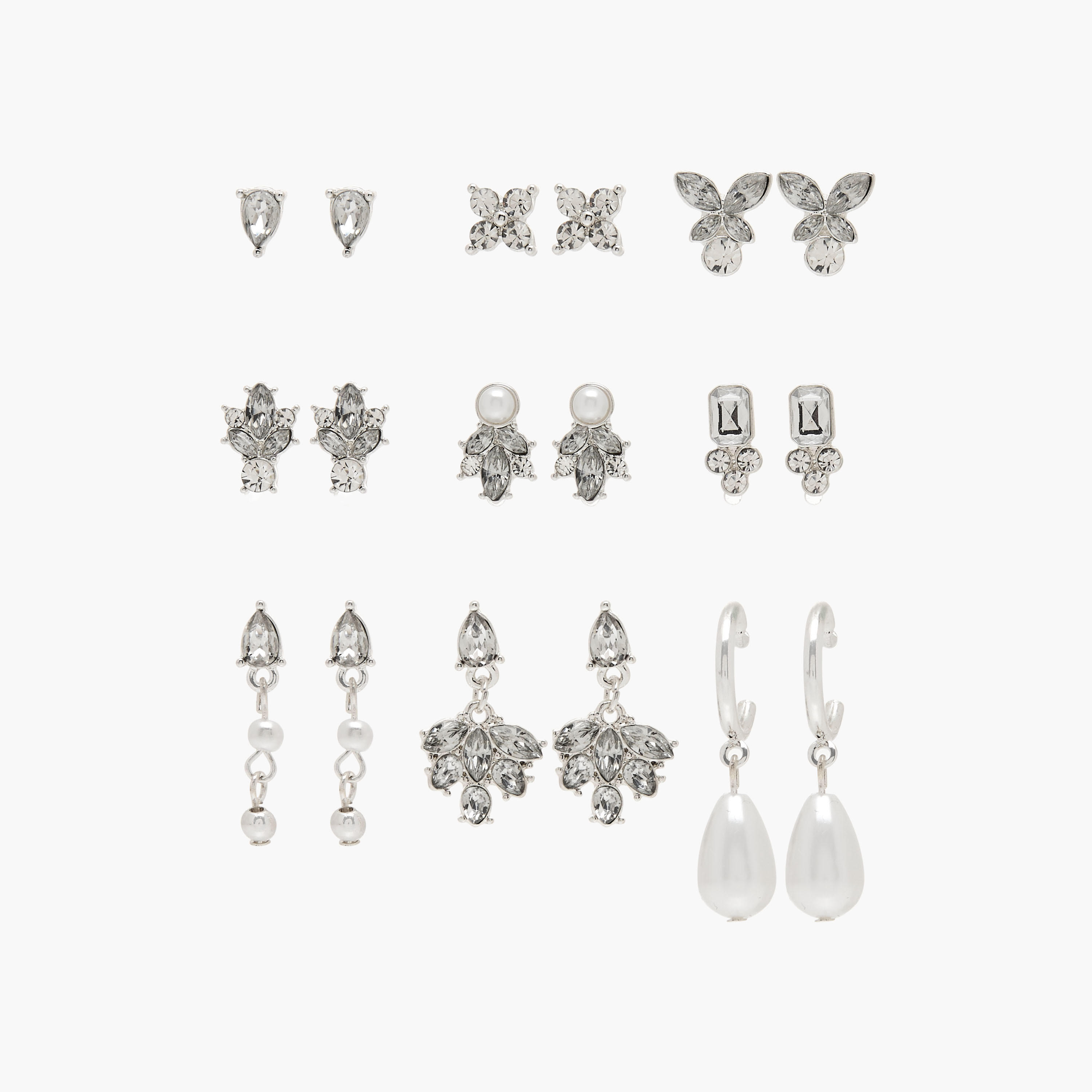 Gloo Pack of 9 Metallic Earrings with Pushback Closure-women-watchesandjewellery-jewellery-earrings-image-1