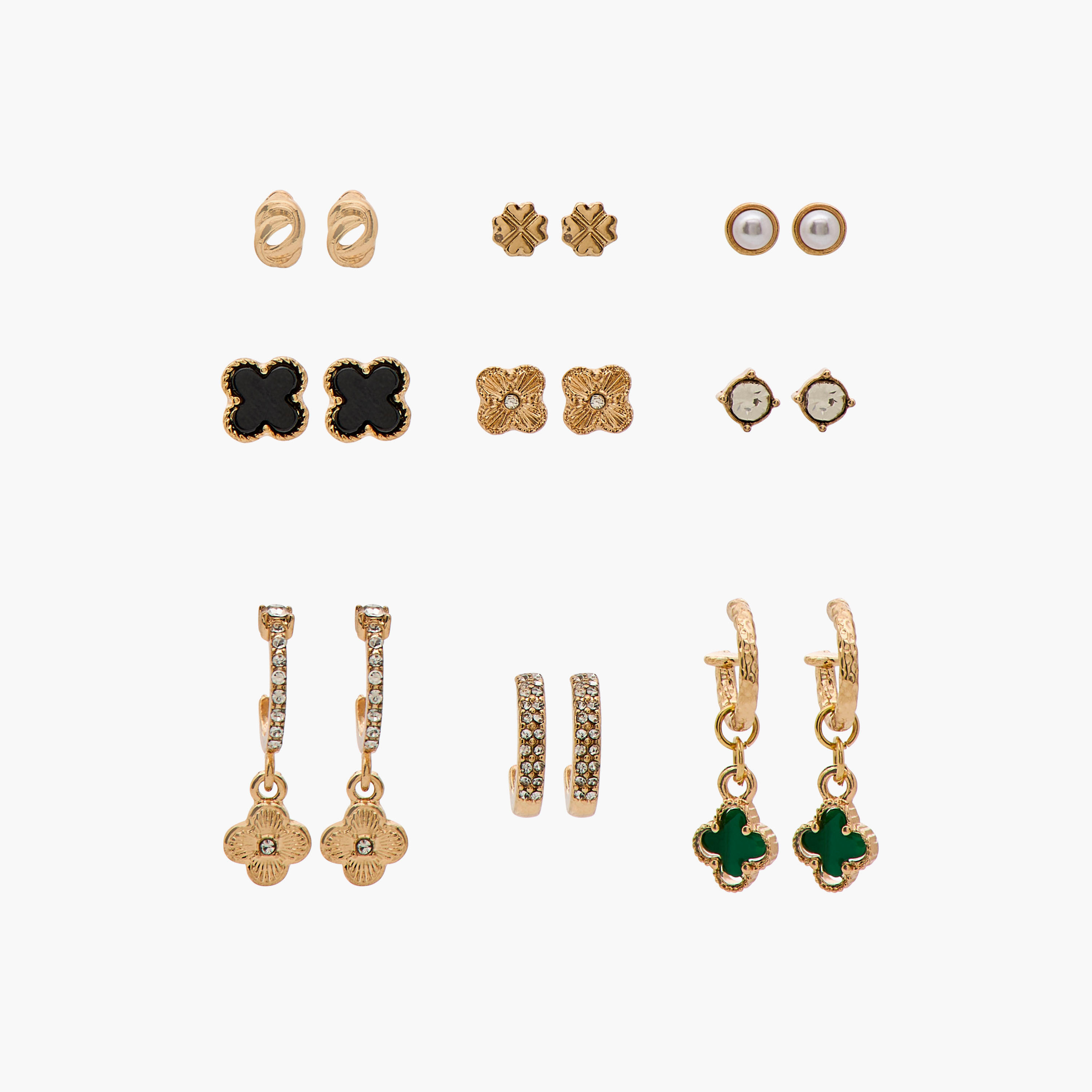 Gloo Pack of 9 Metallic Earrings with Pushback Closure-women-watchesandjewellery-jewellery-earrings-image-1