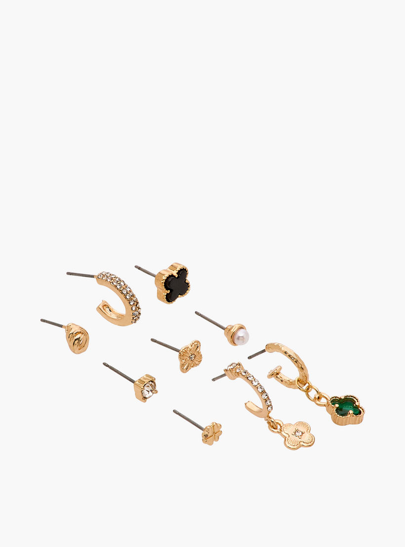 حلقان ميتاليك بمكبس إغلاق خلفي من جلو - طقم 9 أزواج-women-watchesandjewellery-jewellery-earrings-image-2