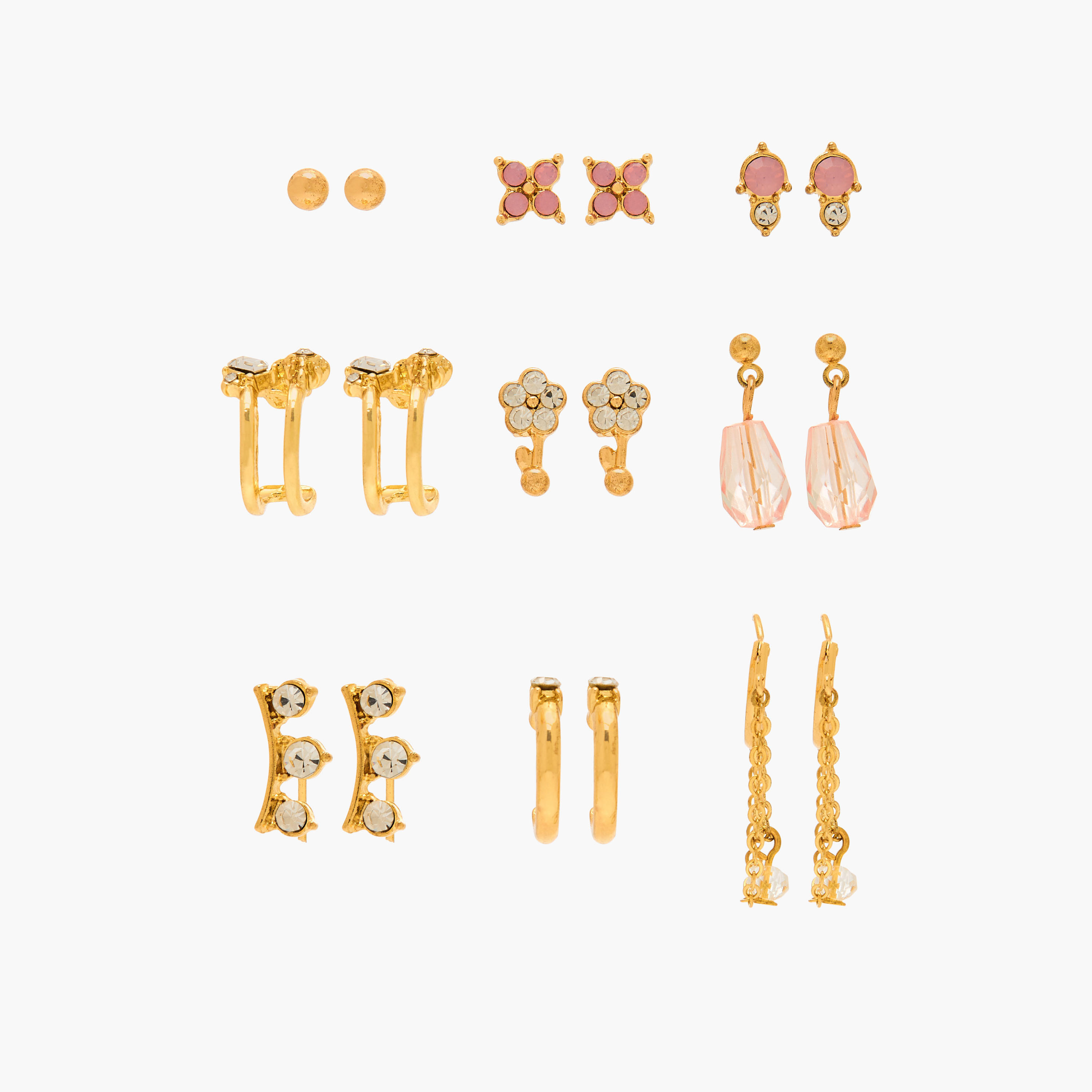 حلقان ميتاليك متنوعة بمكبس إغلاق خلفي من جلو - طقم 9 أزواج-women-watchesandjewellery-jewellery-earrings-image-1