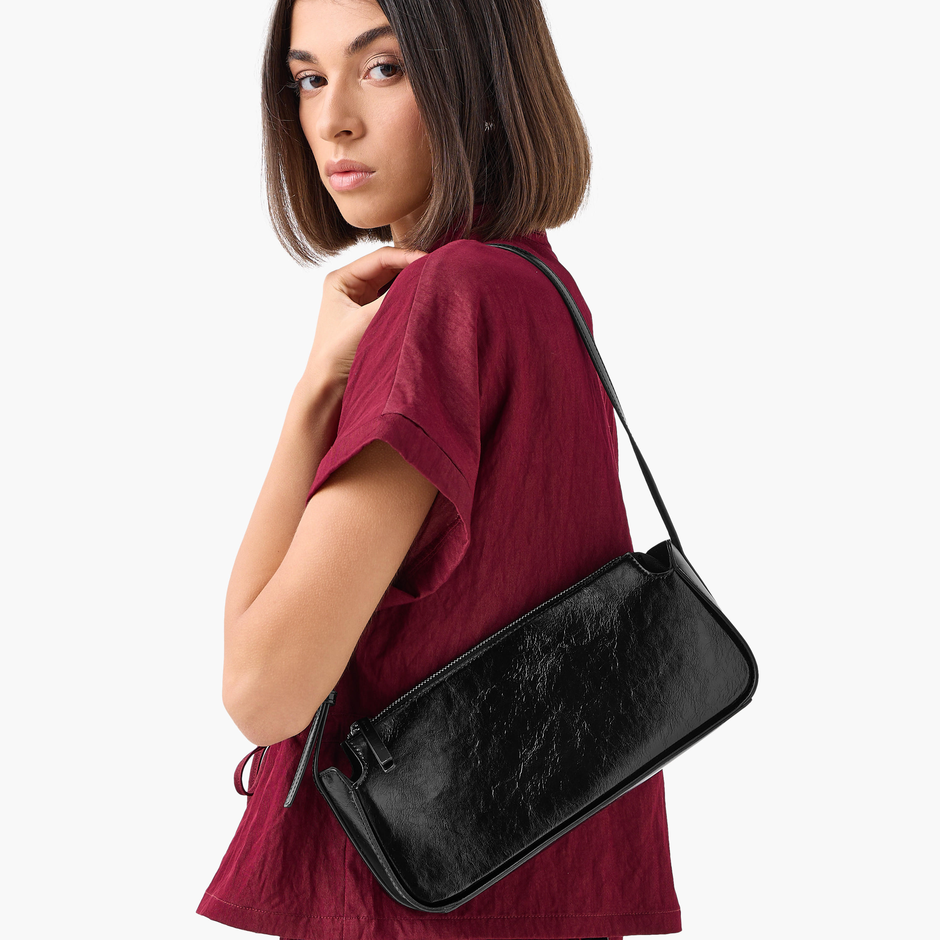 Textured Shoulder Bag with Zip Closure-women-bagsandwallets-handbags-image-2