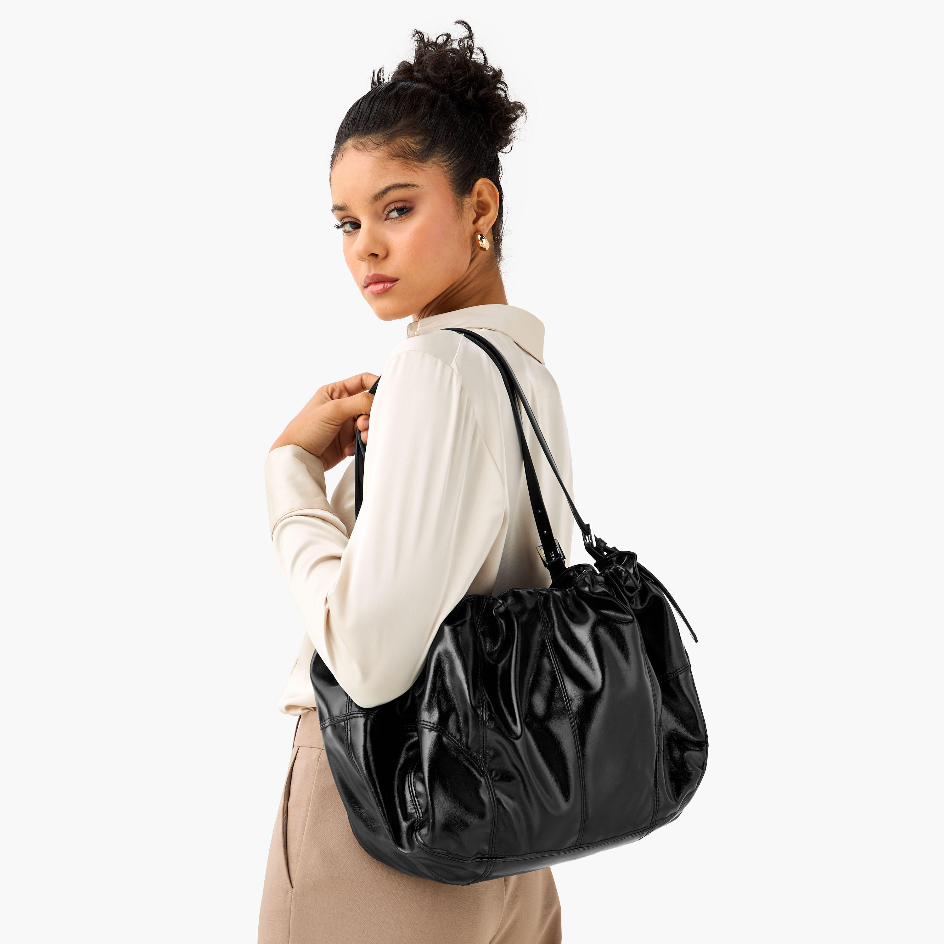 Gathered Shoulder Bag with Handles-women-bagsandwallets-handbags-image-2
