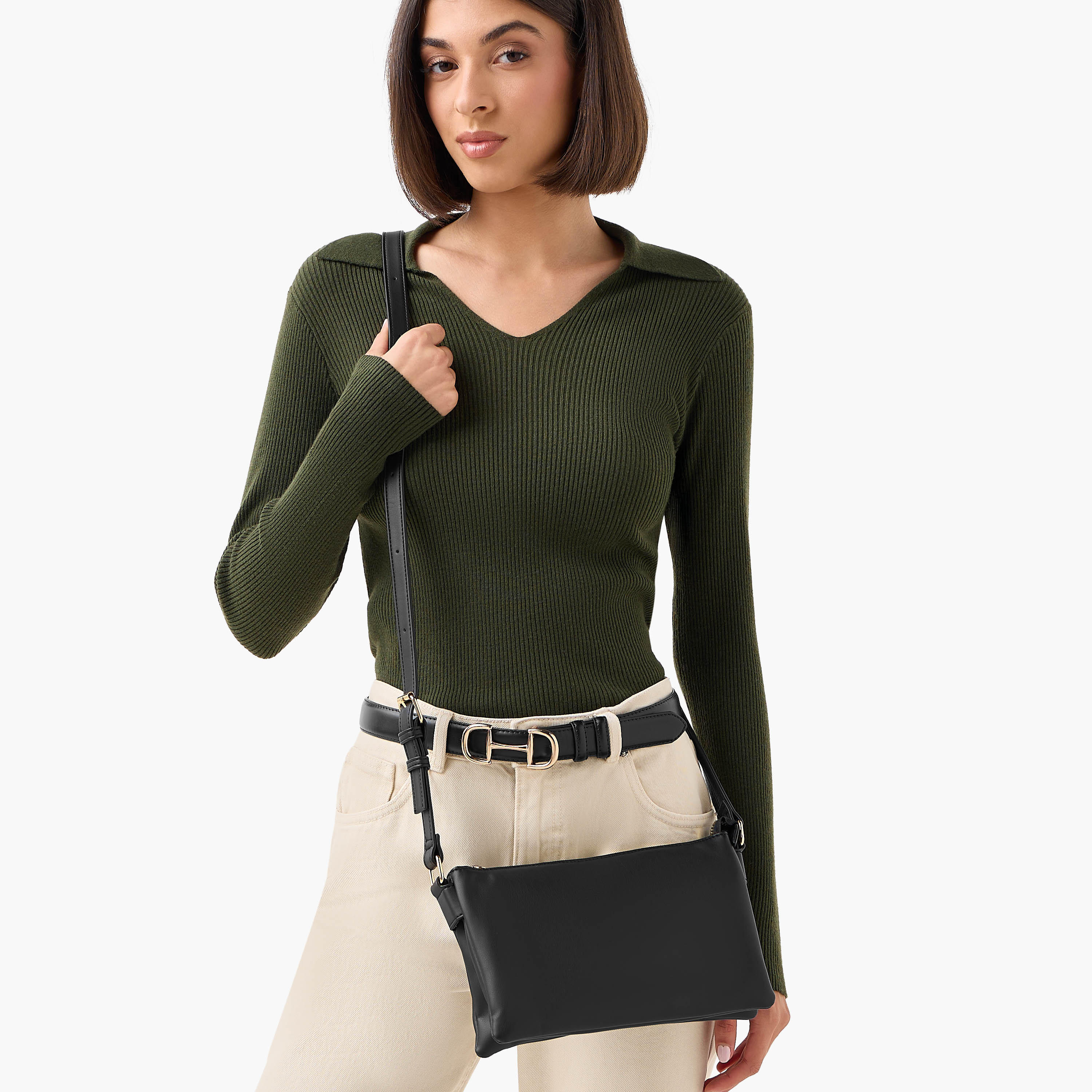 Textured Crossbody Bag with Zip Closure-women-bagsandwallets-handbags-image-2