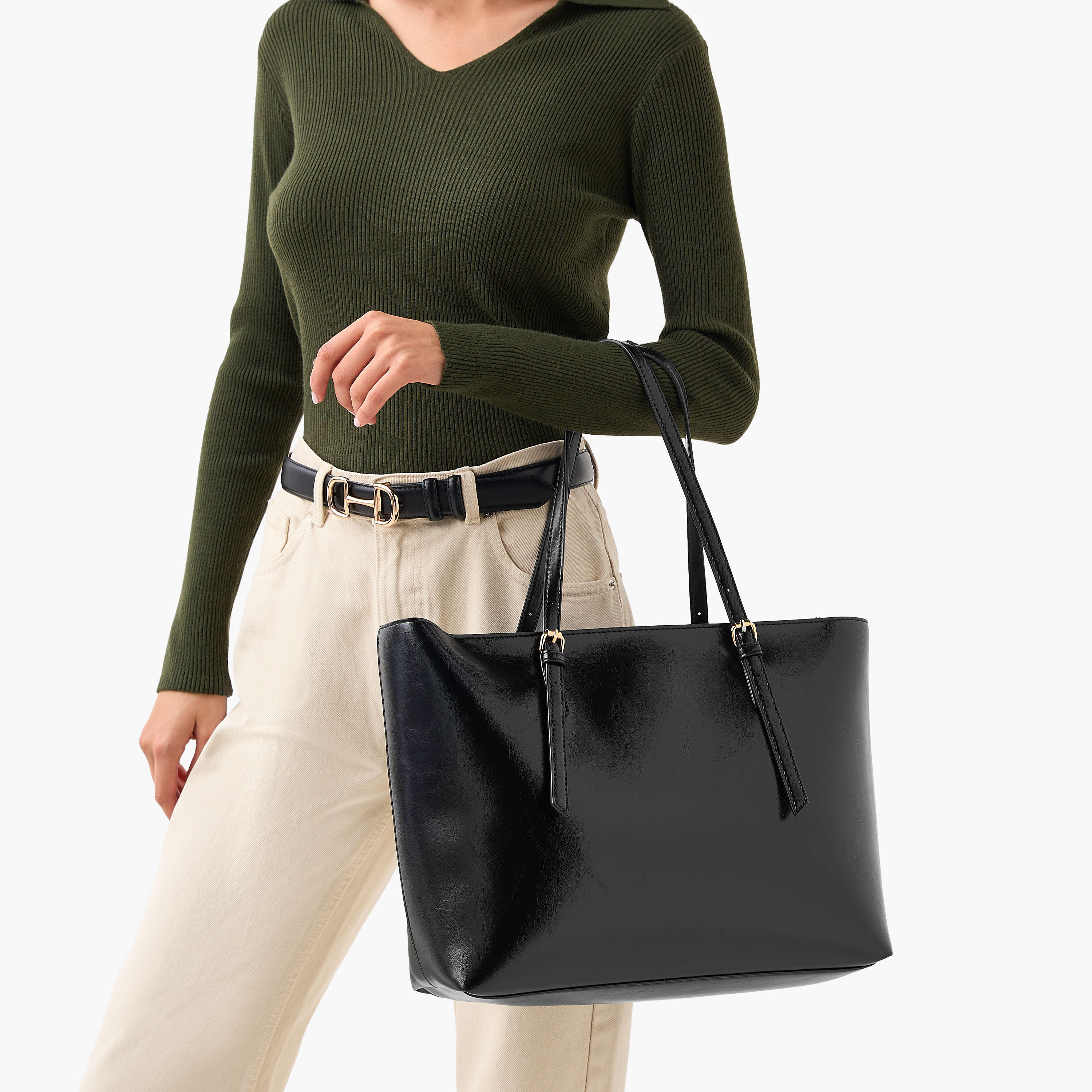 Buckle Detail Tote Bag with Handles-women-bagsandwallets-handbags-image-2