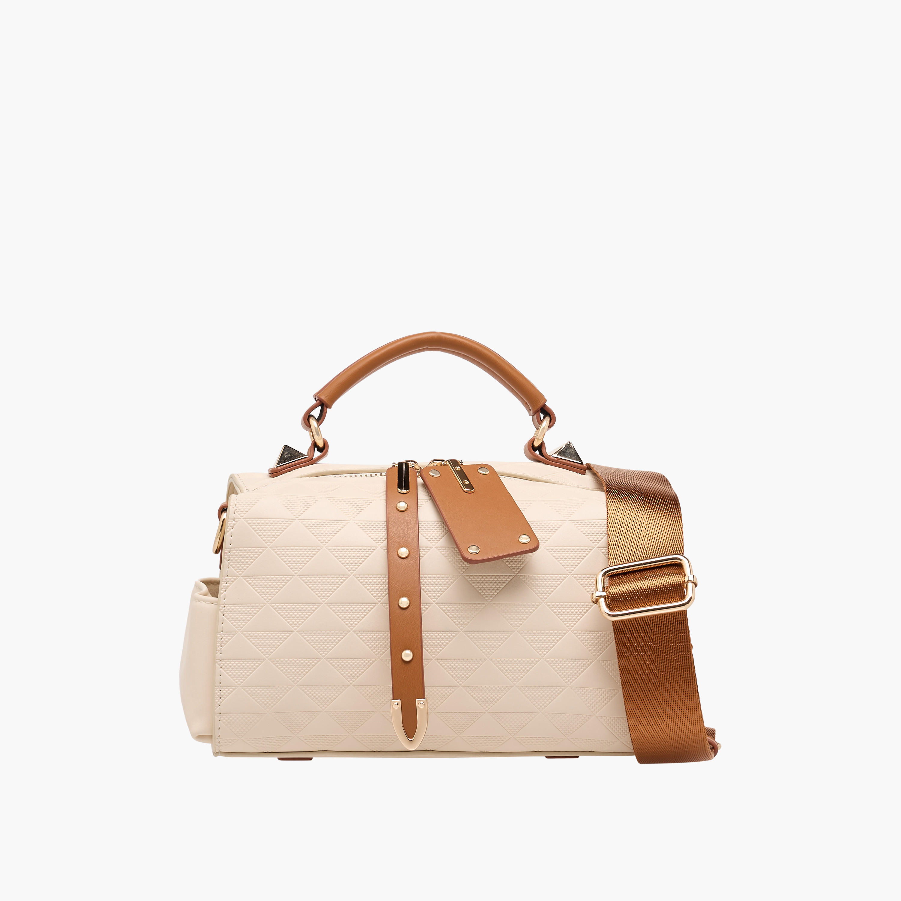 Textured Barrel Bag with Grab Handle-women-bagsandwallets-handbags-image-1