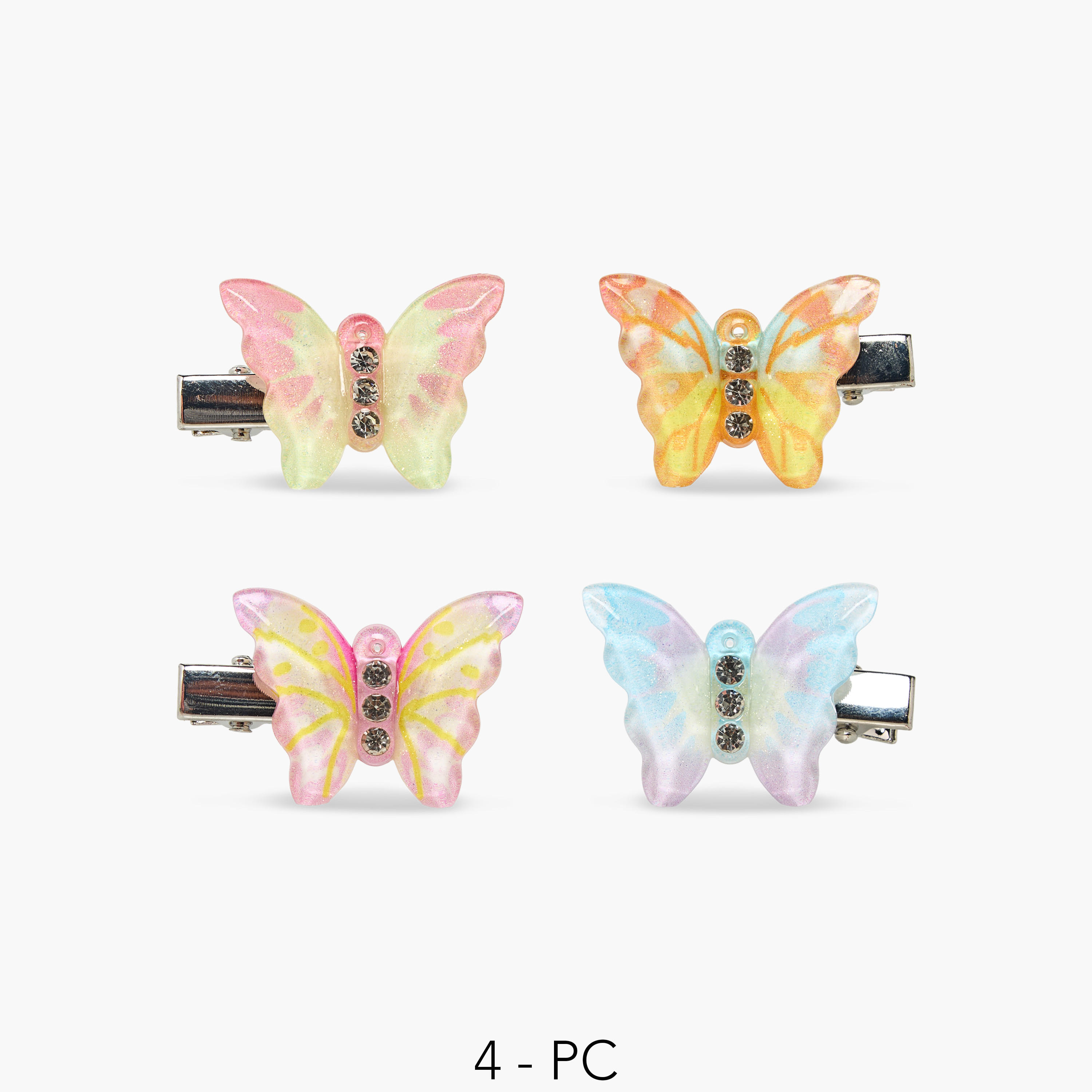 مشابك شعر بتصميم فراشة وتزيينات من جلو - عبوة 4 قطع-women-hairaccessories-clips-image-1