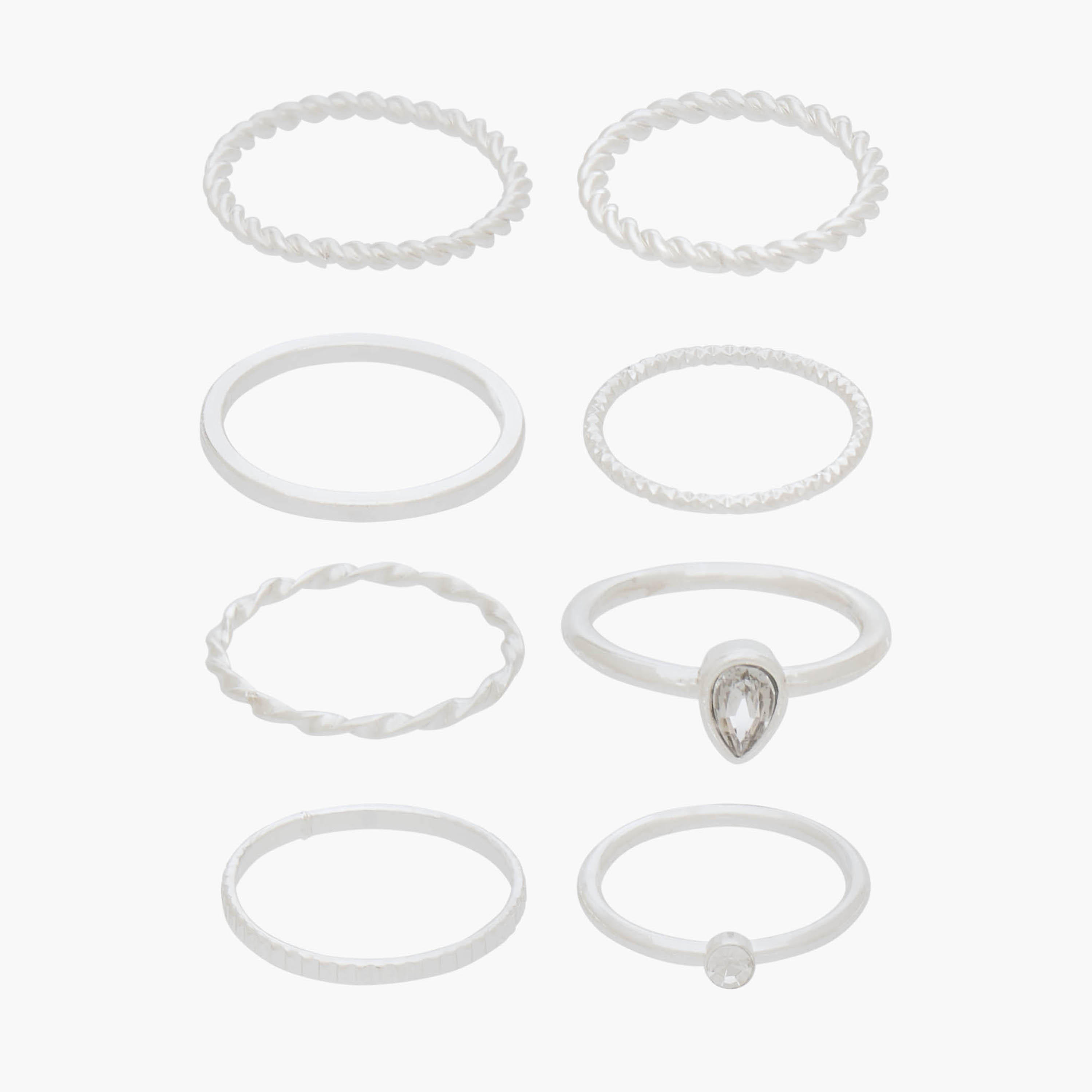 Set of 8 - Gloo Embellished Metal Silver Tone Ring-women-watchesandjewellery-jewellery-rings-image-1