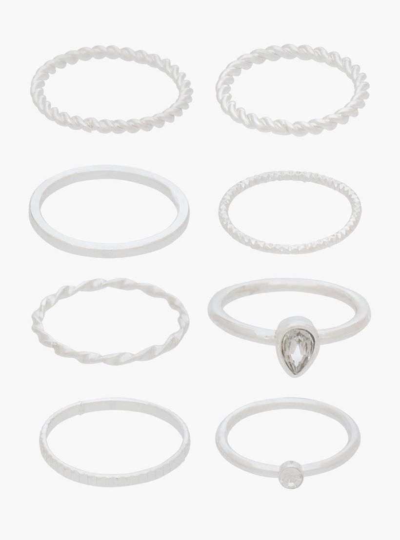 Set of 8 - Gloo Embellished Metal Silver Tone Ring-women-watchesandjewellery-jewellery-rings-image-1