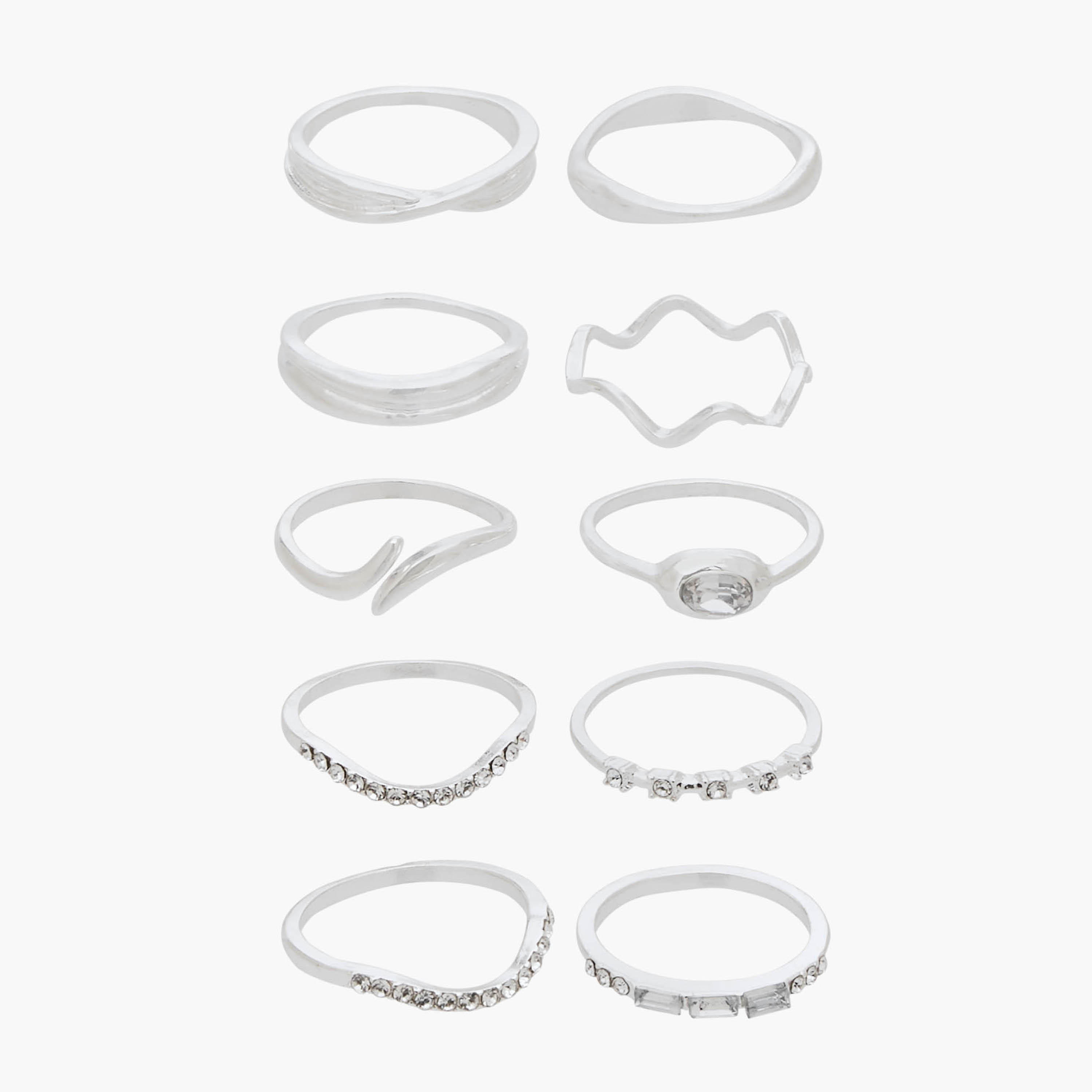 Set of 10 - Gloo Embellished Metal Silver Tone Ring-women-watchesandjewellery-jewellery-rings-image-1