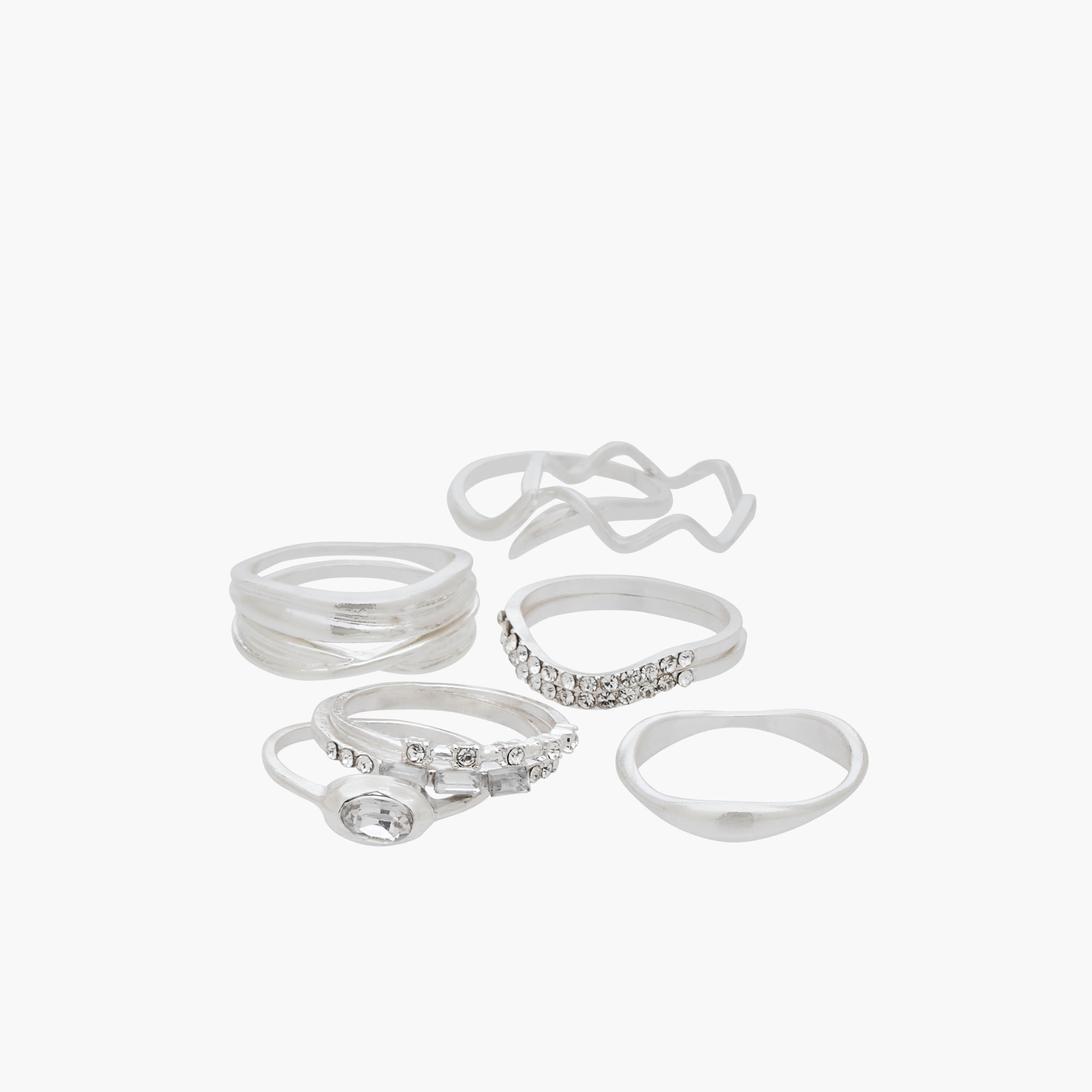 Set of 10 - Gloo Embellished Metal Silver Tone Ring-women-watchesandjewellery-jewellery-rings-image-2