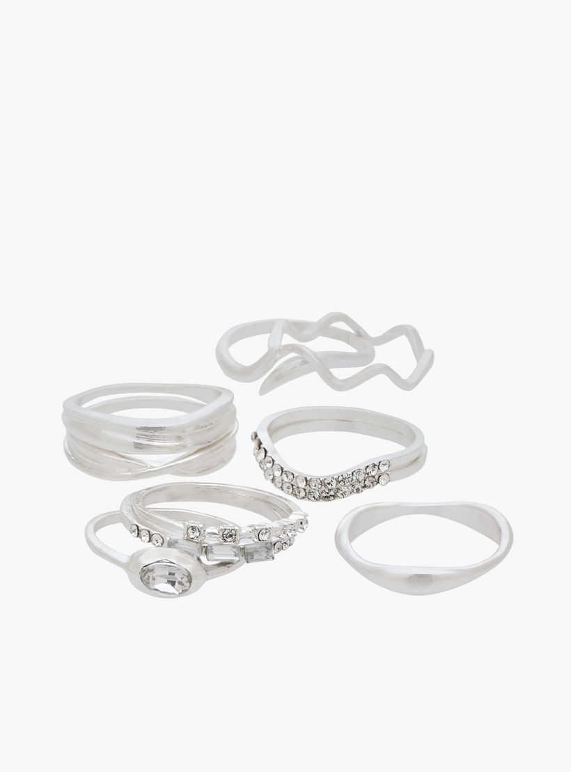 خواتم معدن مزينة بلون فضي من جلو - طقم 10 قطع-women-watchesandjewellery-jewellery-rings-image-2