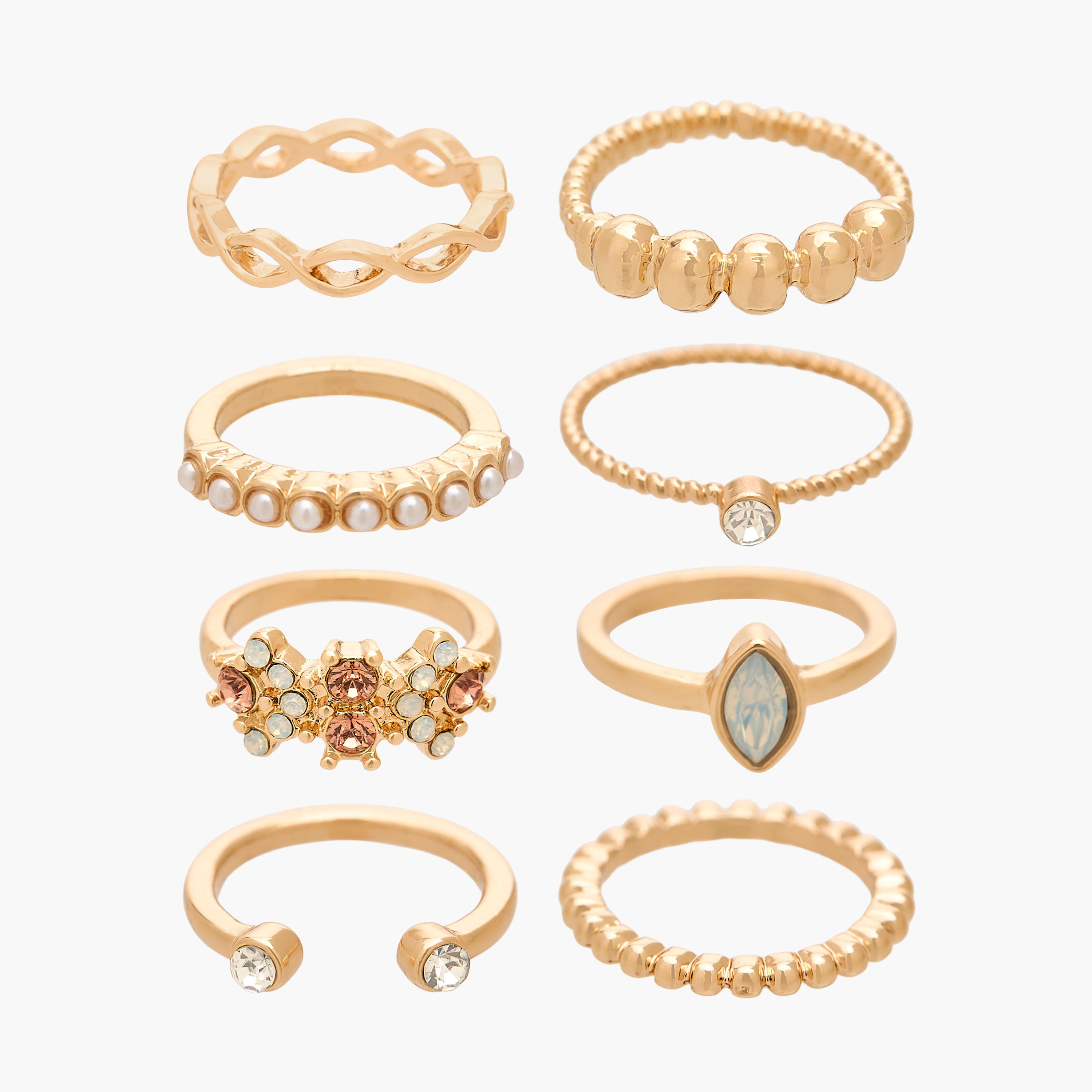 Gloo Pack of 8 Metallic Ring-women-watchesandjewellery-jewellery-rings-image-1