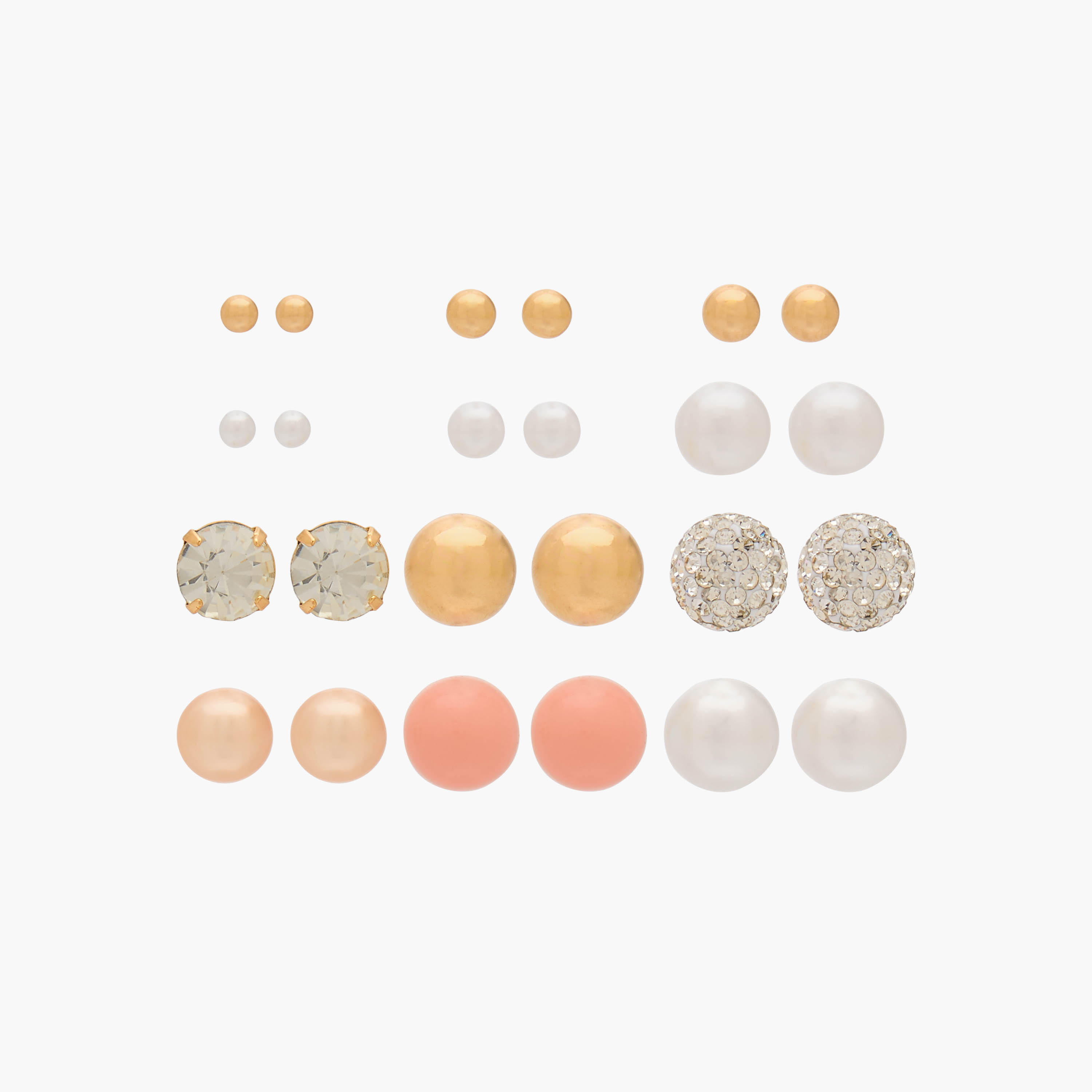 Gloo Pack of 12 Metal Stud Earrings with Pushback Closure-women-watchesandjewellery-jewellery-earrings-image-1