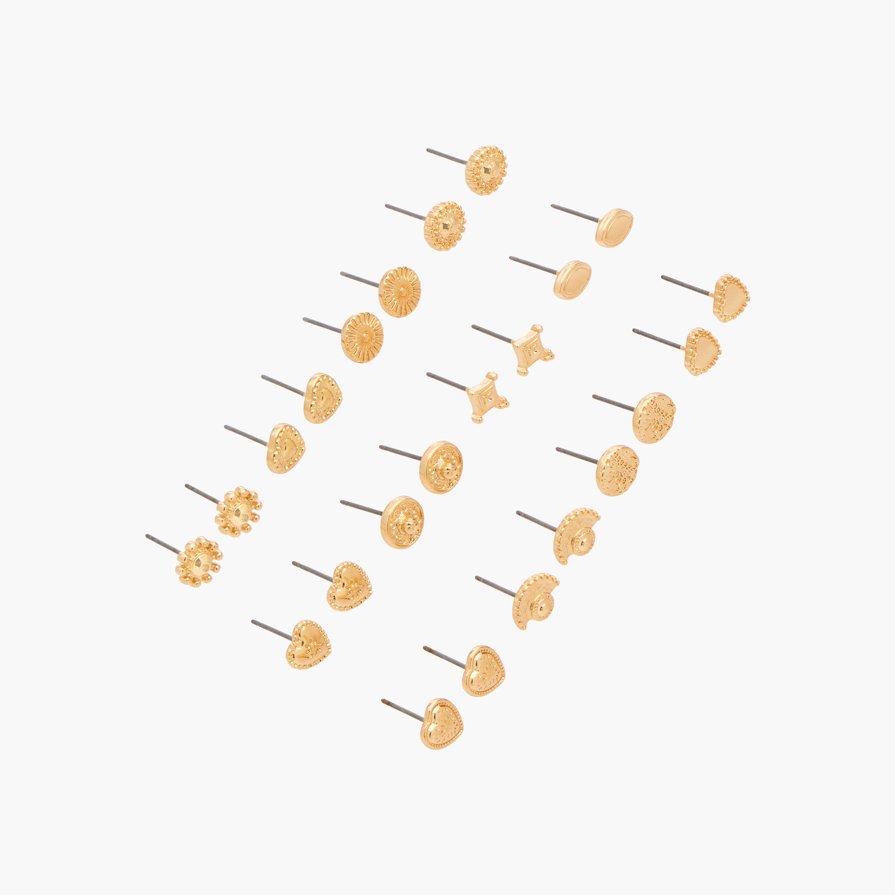 Gloo Pack of 12 Gold Finish Stud Earrings with Pushback Closure-women-watchesandjewellery-jewellery-earrings-image-2