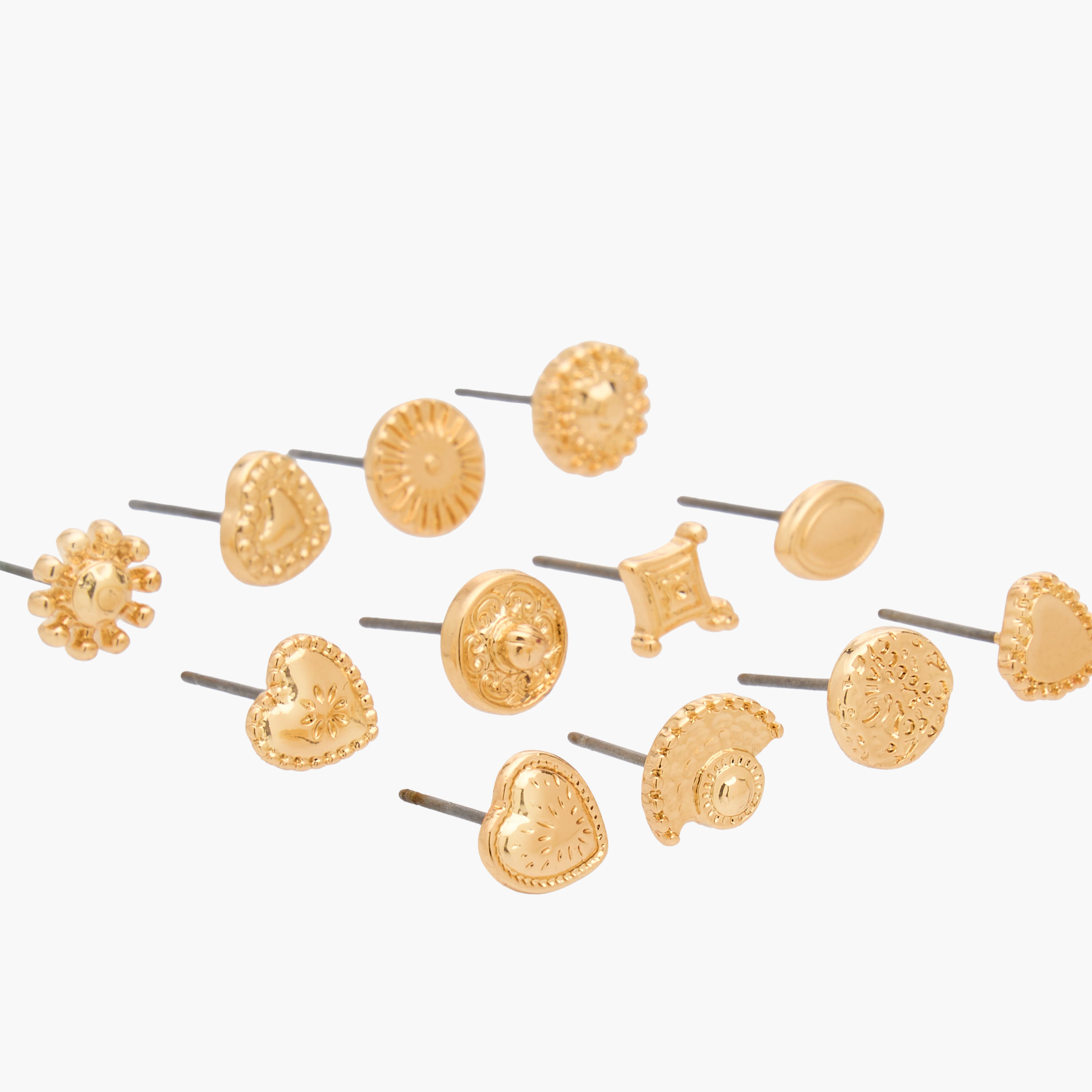 Gloo Pack of 12 Gold Finish Stud Earrings with Pushback Closure-women-watchesandjewellery-jewellery-earrings-image-3