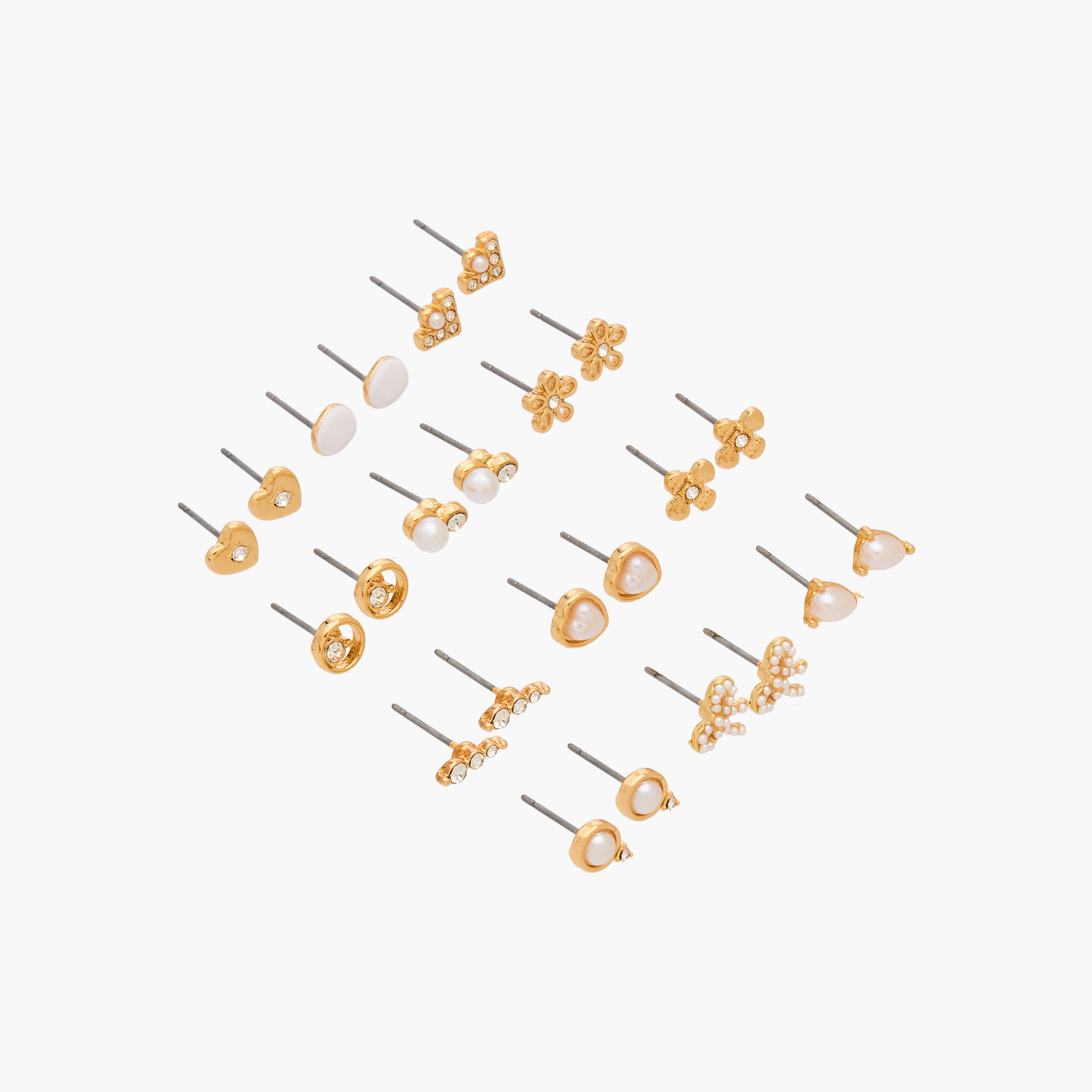 Gloo Pack of 12 Gold Finish Embellished Stud Earrings with Pushback Closure-women-watchesandjewellery-jewellery-earrings-image-2